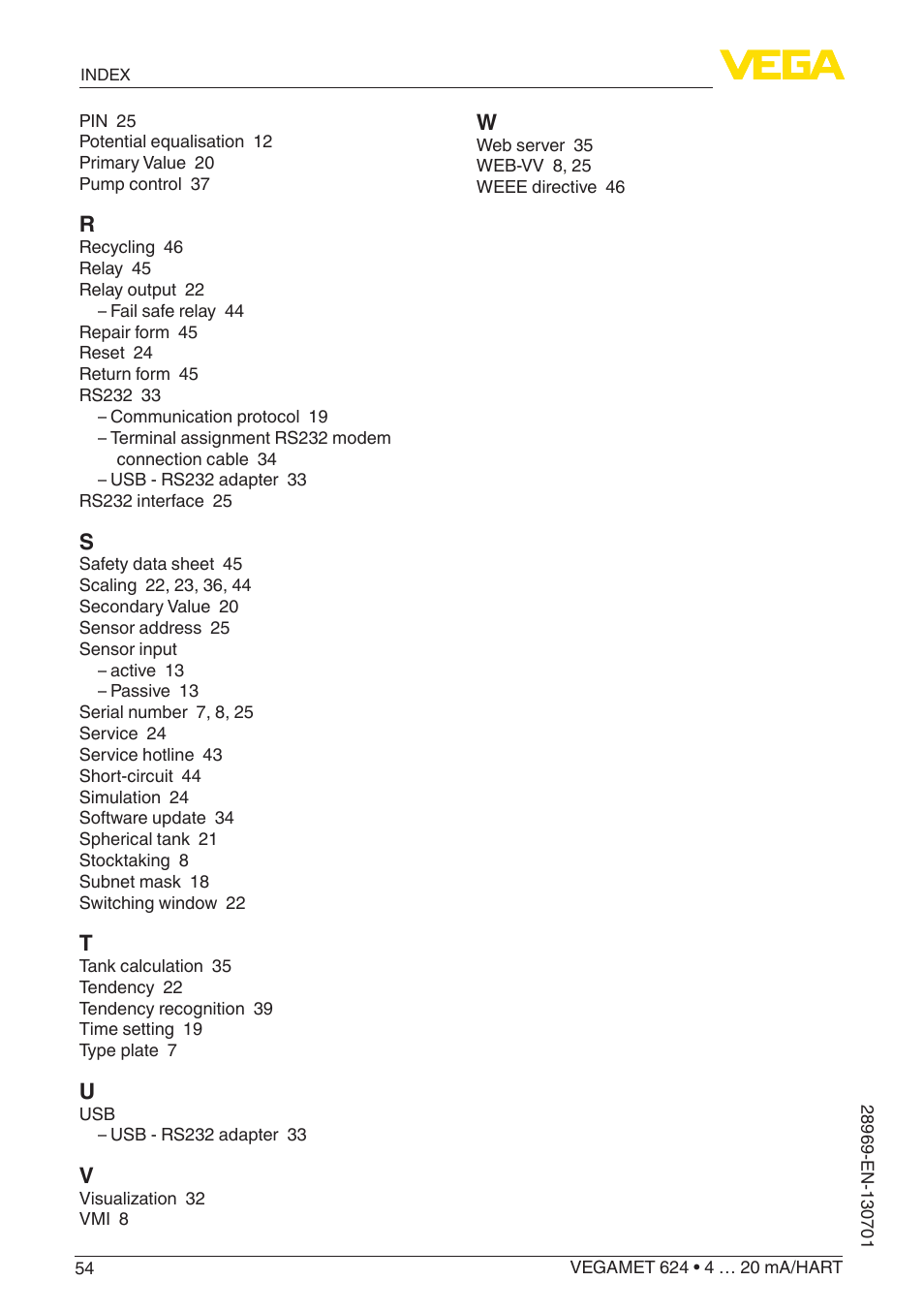 VEGA VEGAMET 624 User Manual | Page 54 / 56