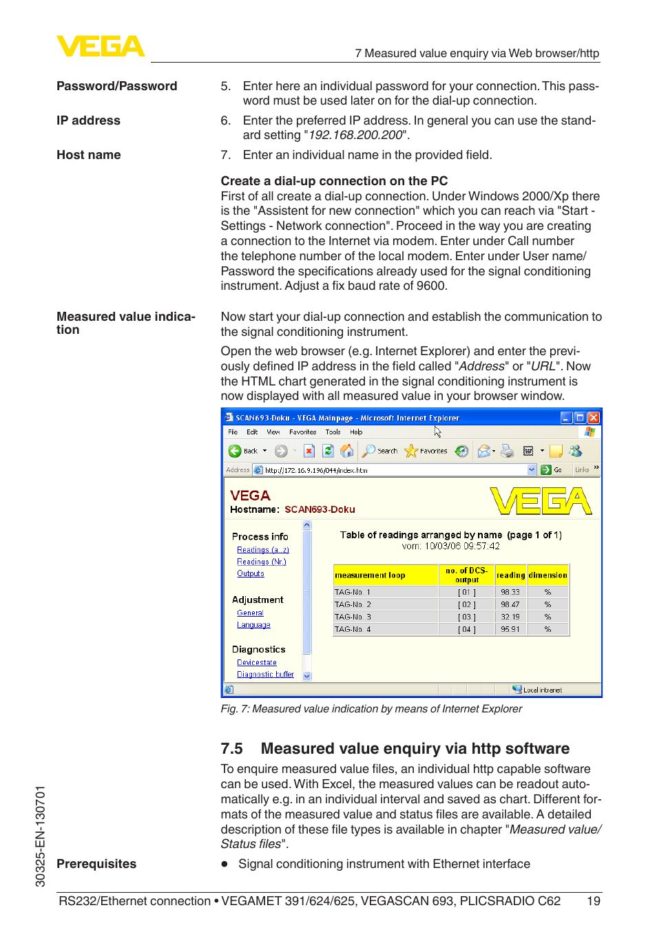 5 measured value enquiry via http software | VEGA RS232_Ethernet connection User Manual | Page 19 / 64