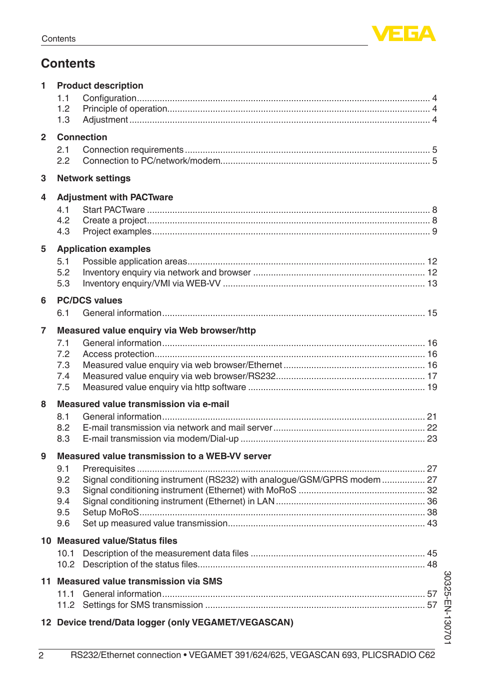VEGA RS232_Ethernet connection User Manual | Page 2 / 64