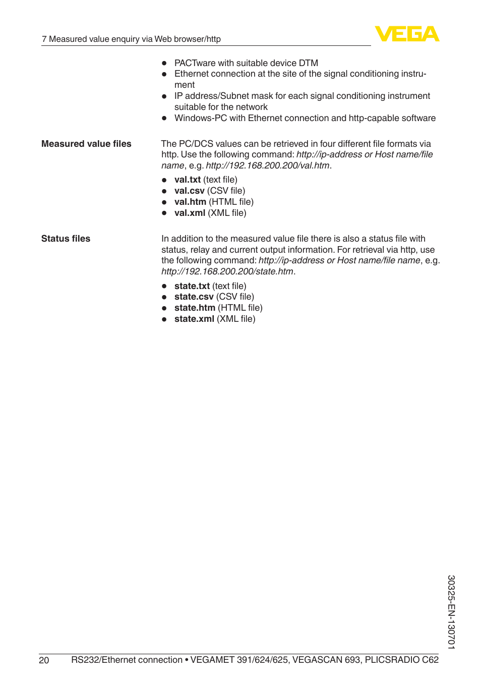 VEGA RS232_Ethernet connection User Manual | Page 20 / 64