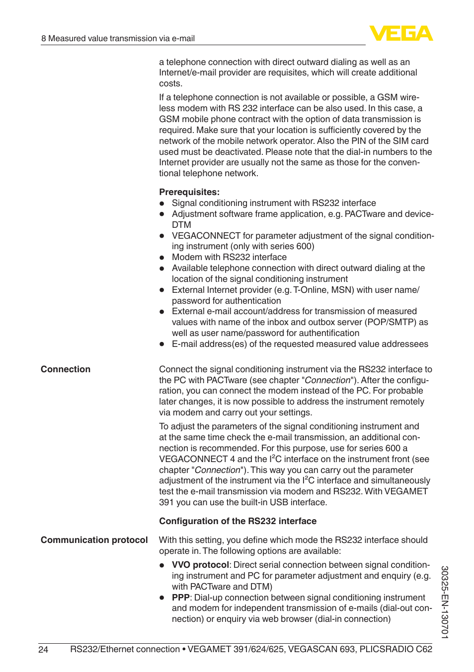 VEGA RS232_Ethernet connection User Manual | Page 24 / 64