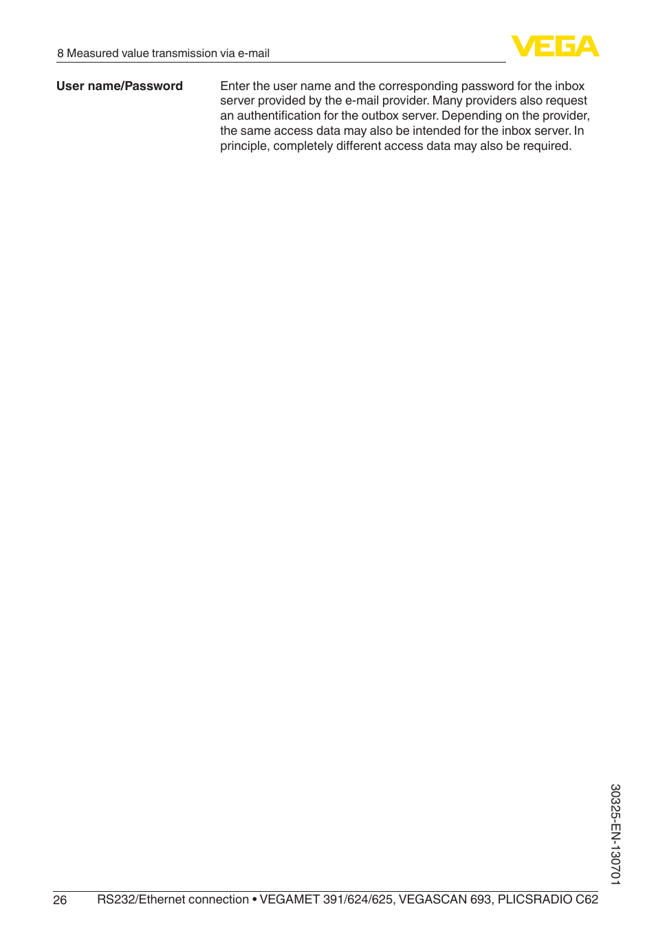 VEGA RS232_Ethernet connection User Manual | Page 26 / 64