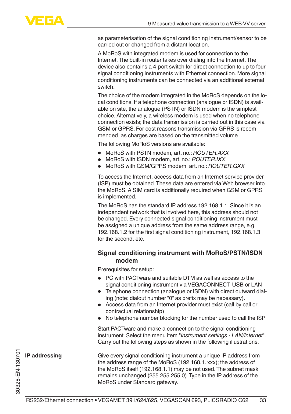VEGA RS232_Ethernet connection User Manual | Page 33 / 64