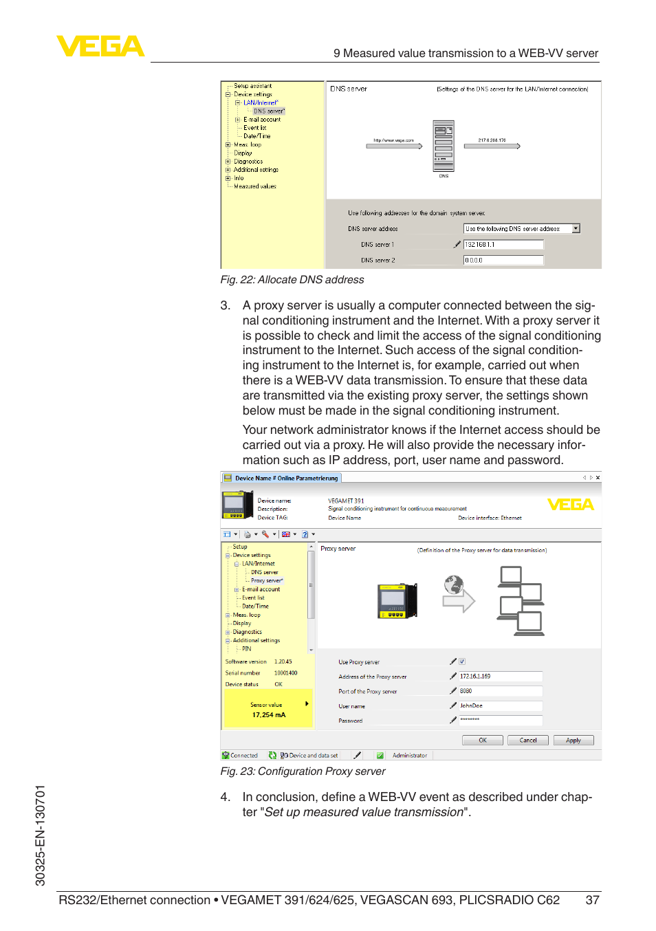 VEGA RS232_Ethernet connection User Manual | Page 37 / 64
