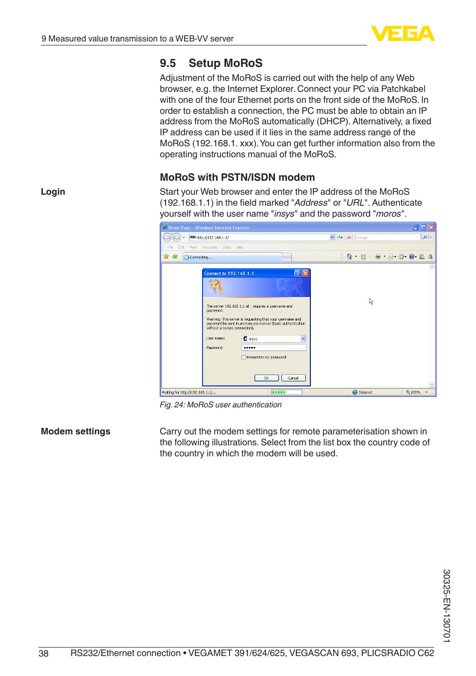 5 setup moros | VEGA RS232_Ethernet connection User Manual | Page 38 / 64