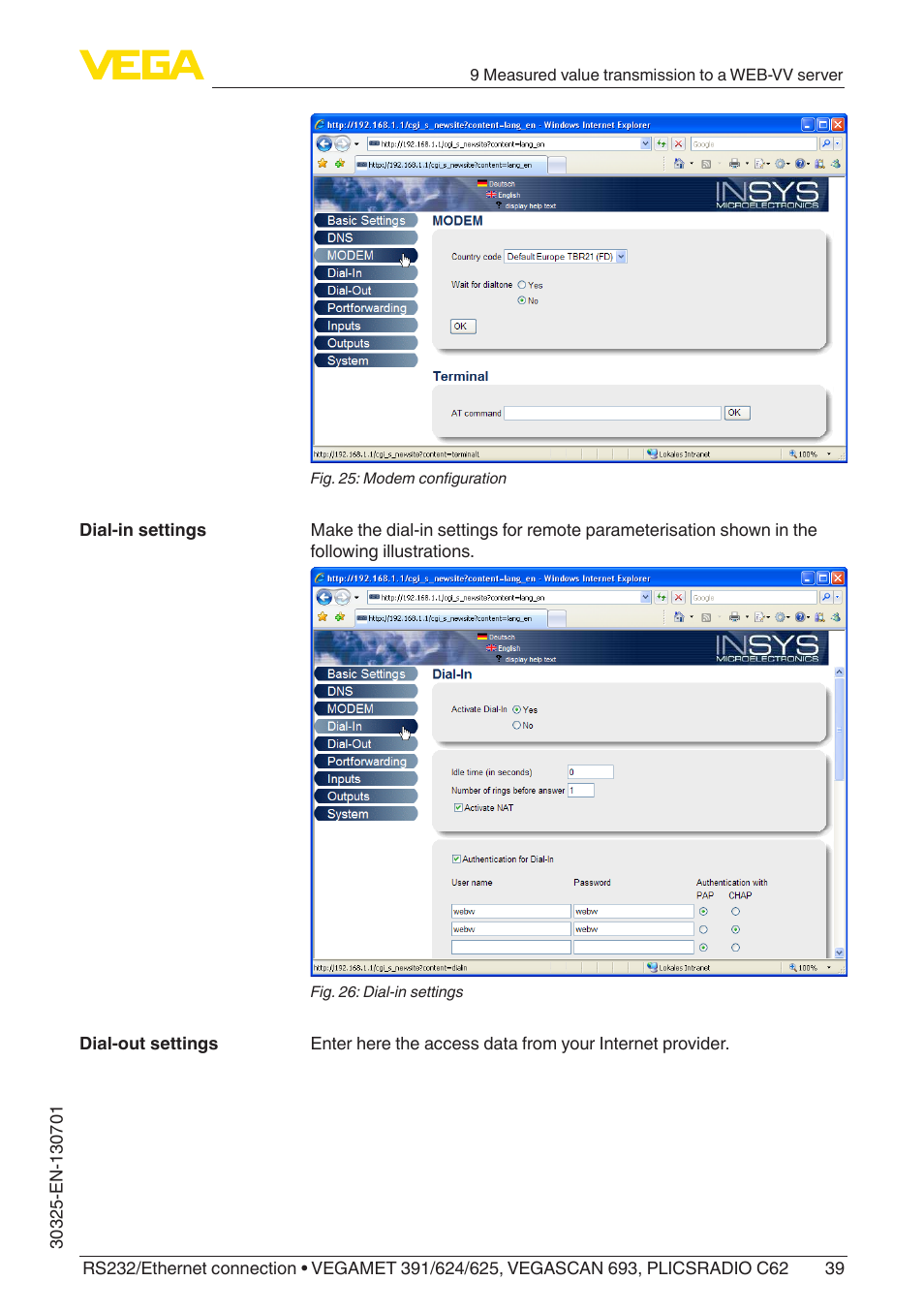 VEGA RS232_Ethernet connection User Manual | Page 39 / 64