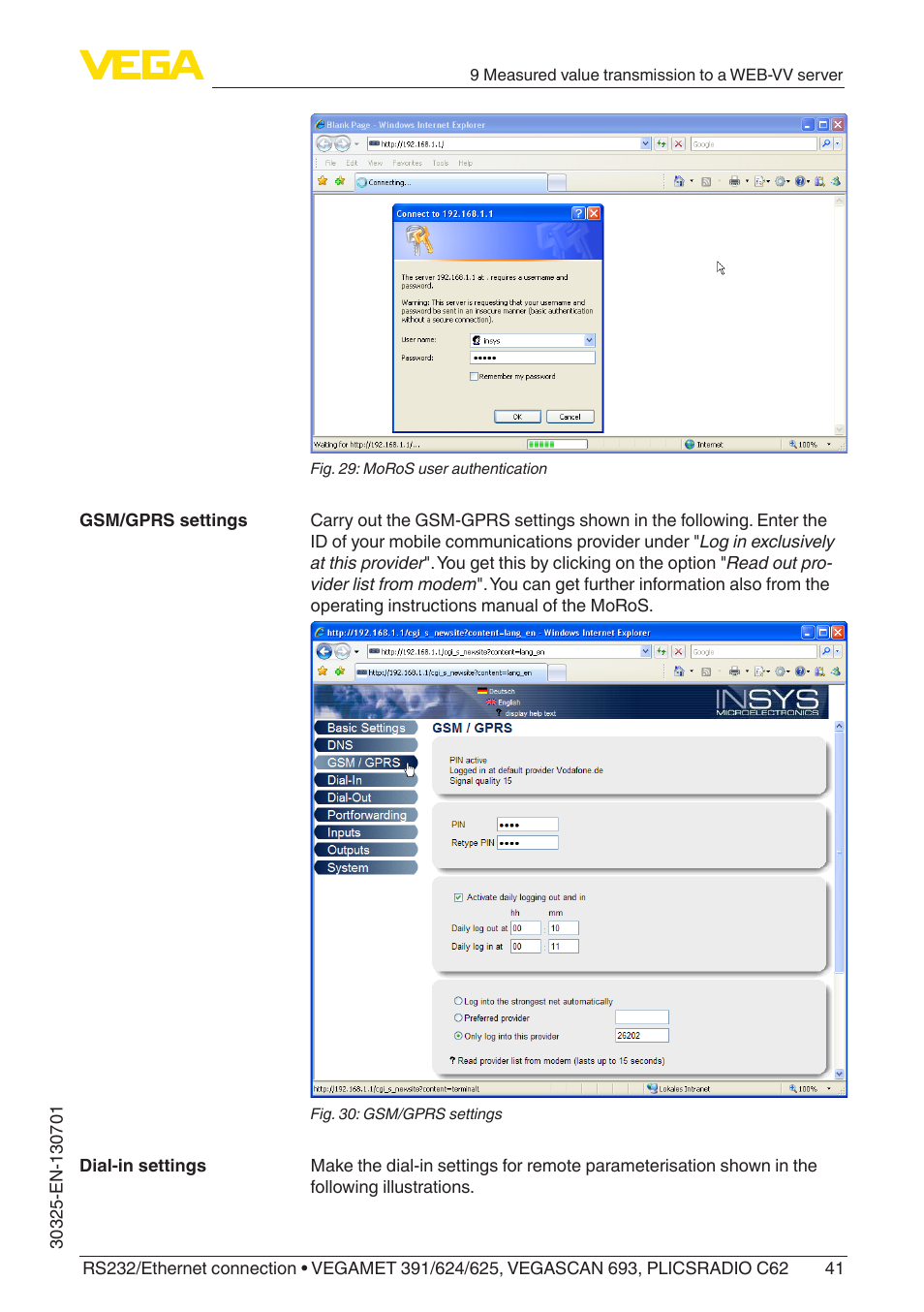 VEGA RS232_Ethernet connection User Manual | Page 41 / 64