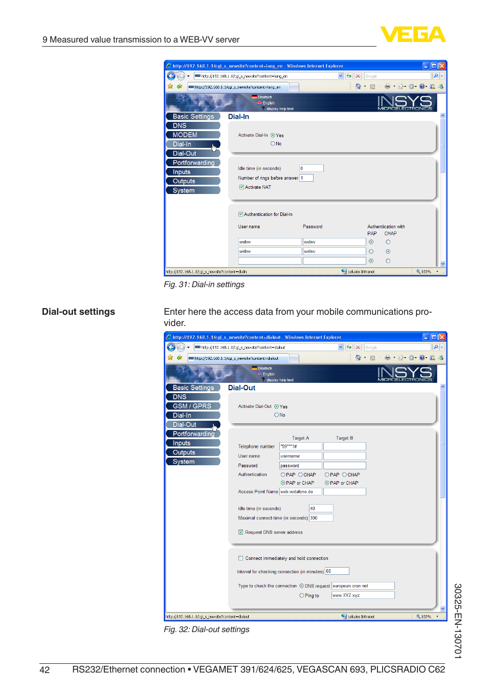 VEGA RS232_Ethernet connection User Manual | Page 42 / 64