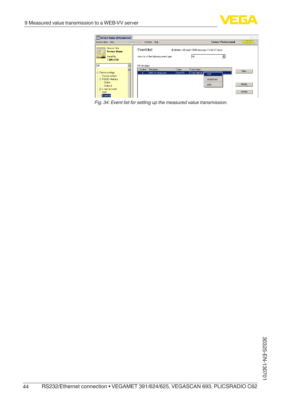 VEGA RS232_Ethernet connection User Manual | Page 44 / 64