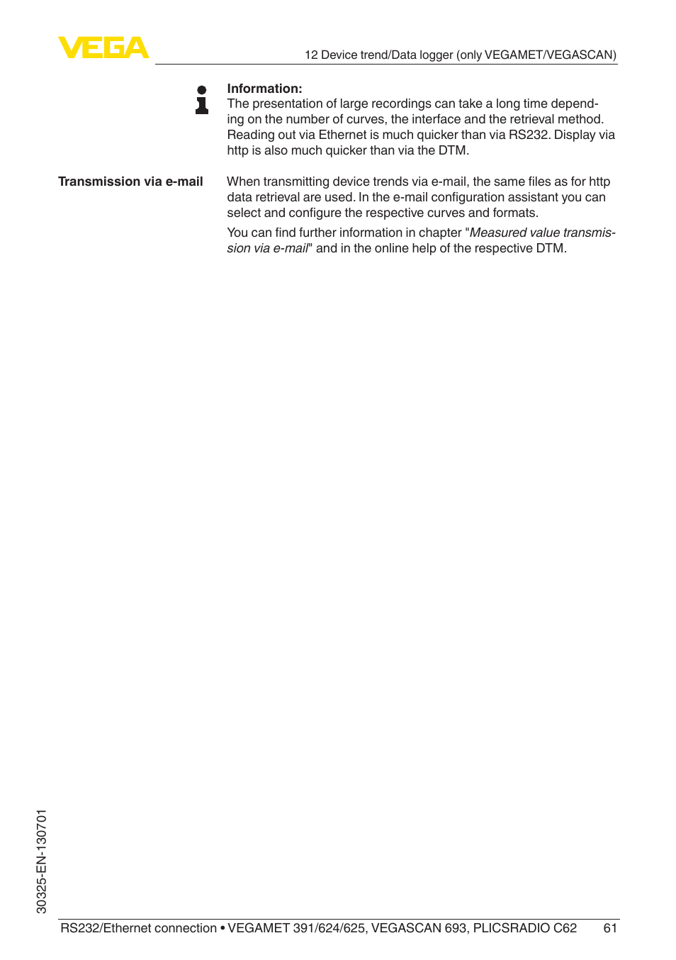 VEGA RS232_Ethernet connection User Manual | Page 61 / 64
