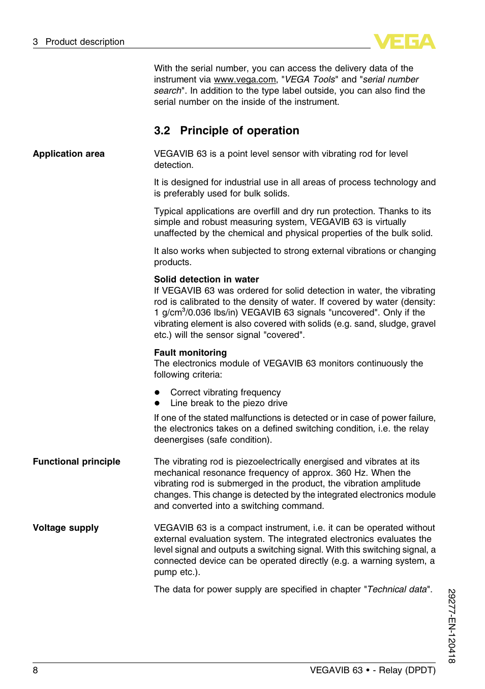 2 principle of operation | VEGA VEGAVIB 63 - Relay (DPDT) User Manual | Page 8 / 36