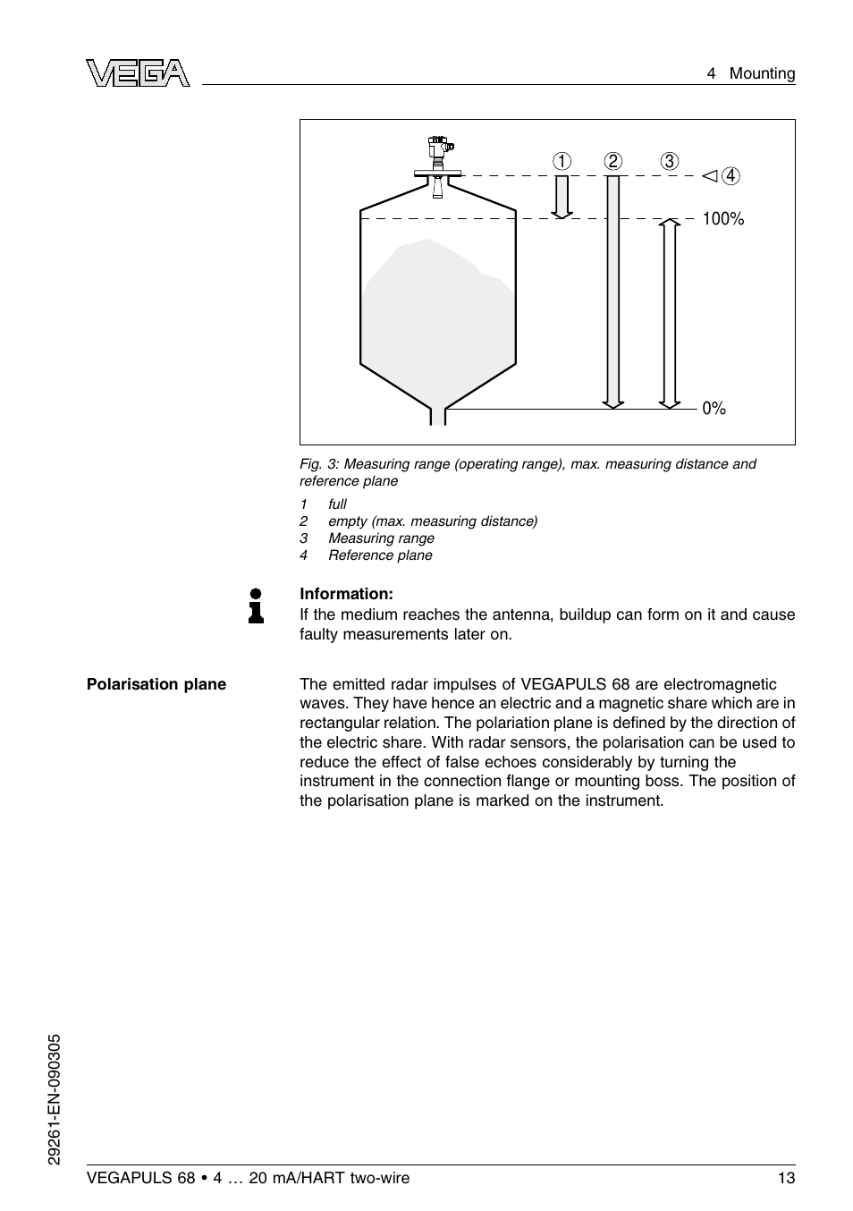 VEGA VEGAPULS 68 (≥ 2.0.0 - ≤ 3.8) 4 … 20 mA_HART two-wire User Manual | Page 13 / 80