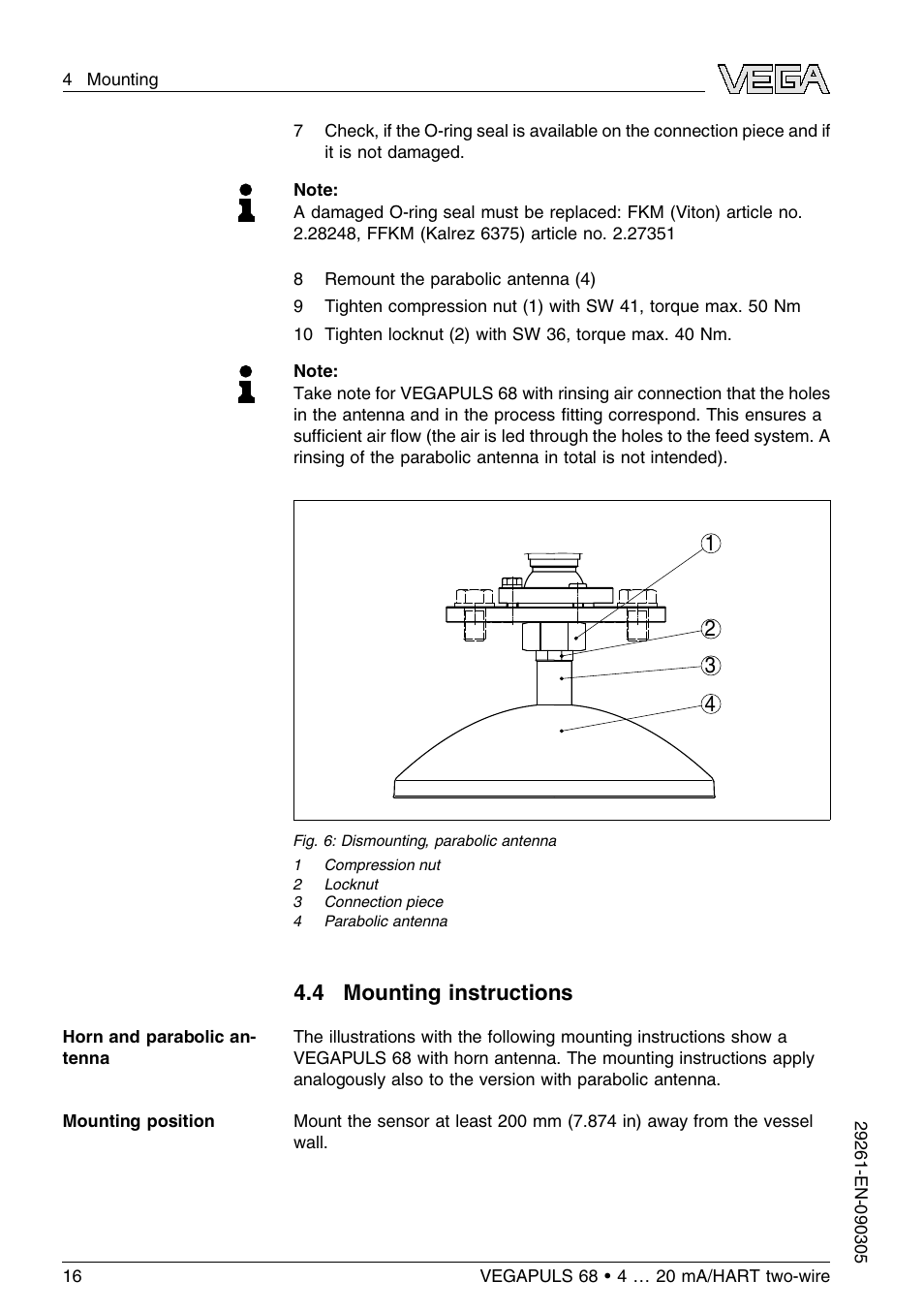 4 mounting instructions | VEGA VEGAPULS 68 (≥ 2.0.0 - ≤ 3.8) 4 … 20 mA_HART two-wire User Manual | Page 16 / 80