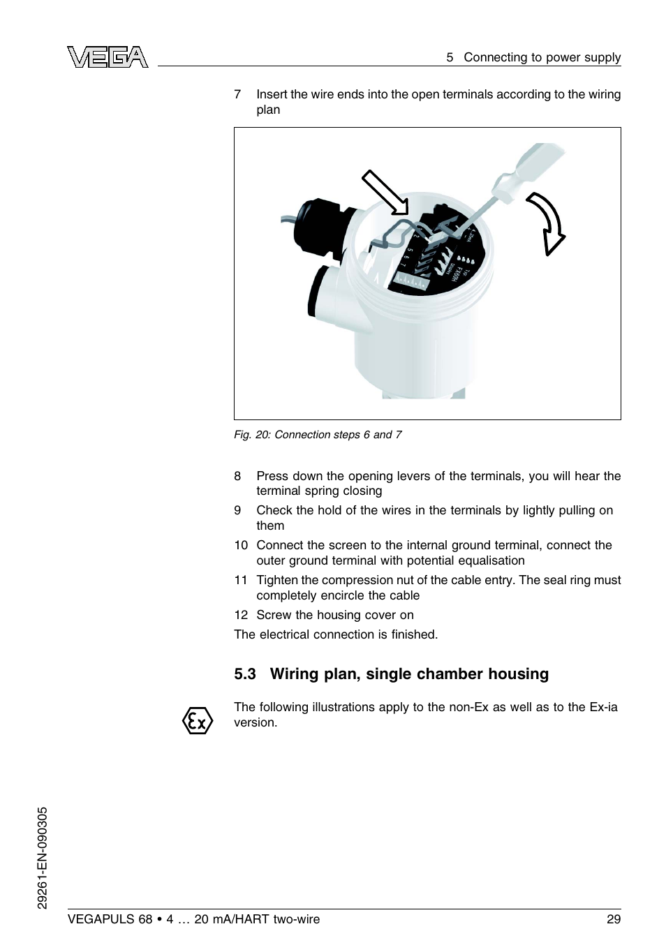 3 wiring plan, single chamber housing | VEGA VEGAPULS 68 (≥ 2.0.0 - ≤ 3.8) 4 … 20 mA_HART two-wire User Manual | Page 29 / 80