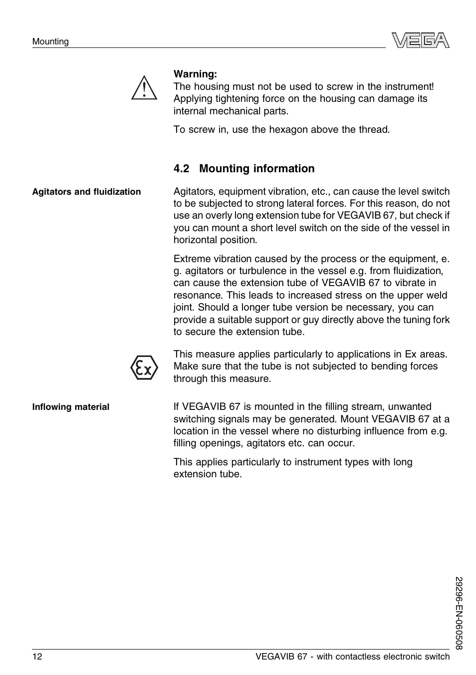 2 mounting information | VEGA VEGAVIB 67 - contactless electronic switch User Manual | Page 12 / 36