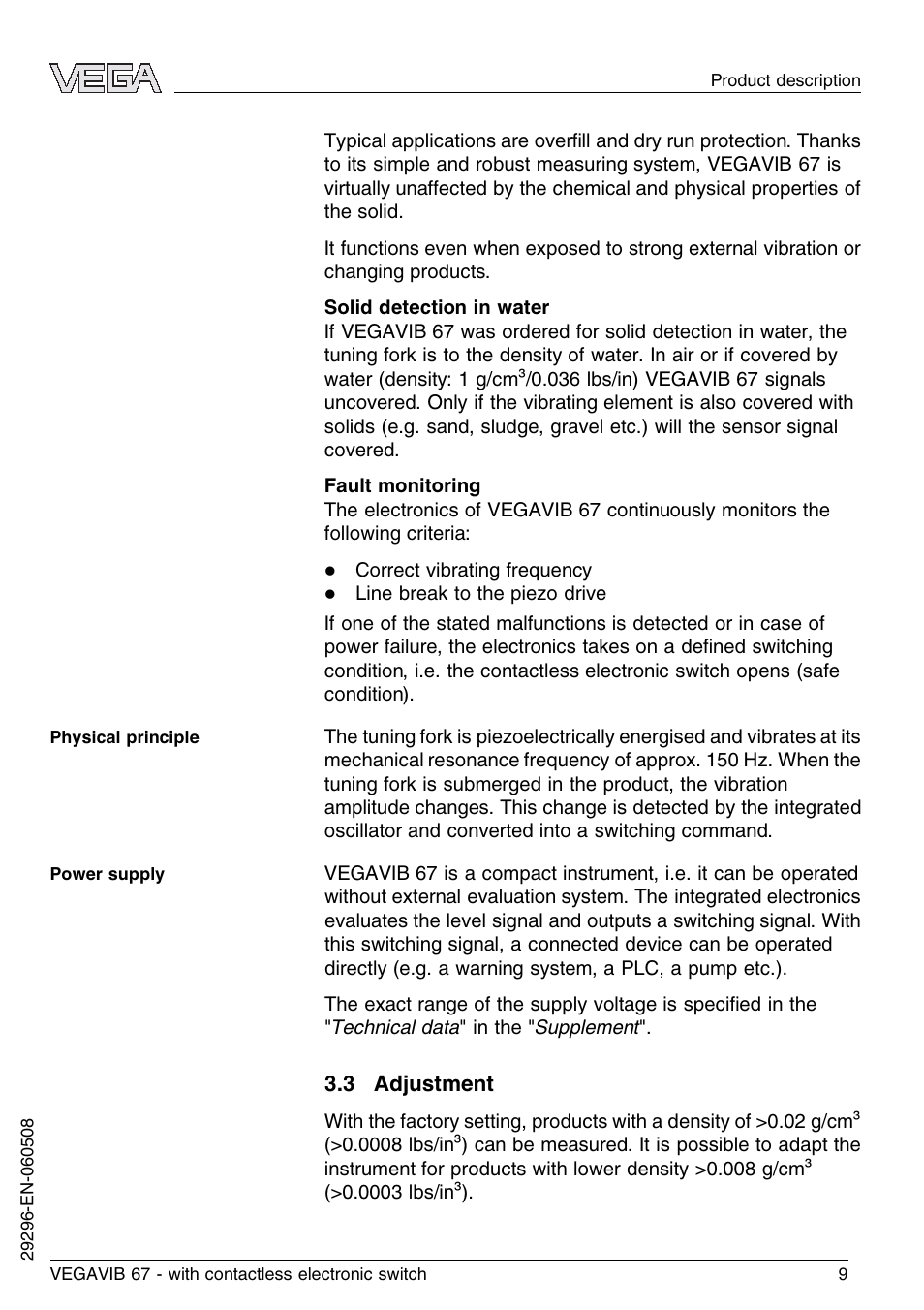 3 adjustment | VEGA VEGAVIB 67 - contactless electronic switch User Manual | Page 9 / 36