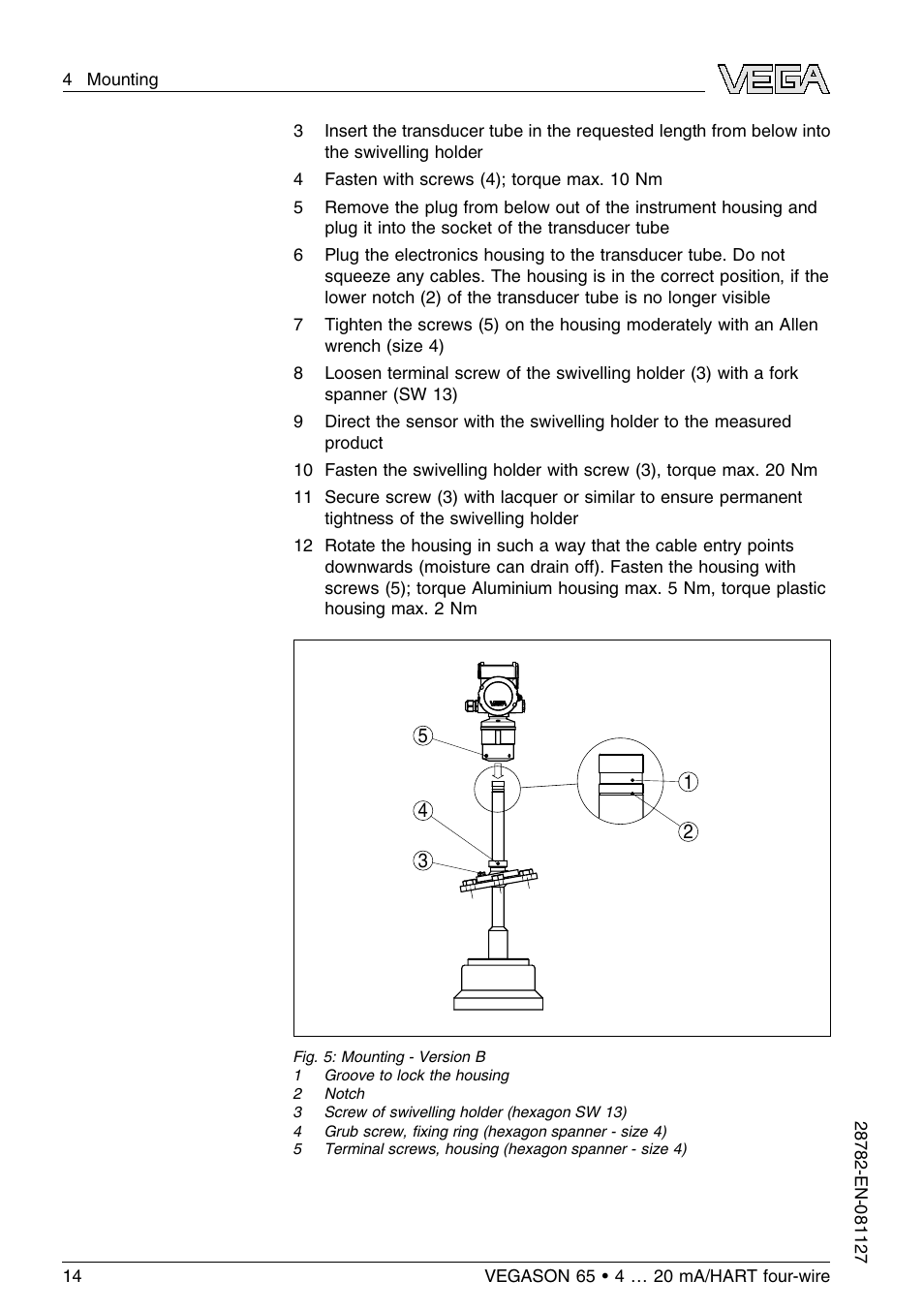 VEGA VEGASON 65 4 … 20 mA_HART four-wire User Manual | Page 14 / 64