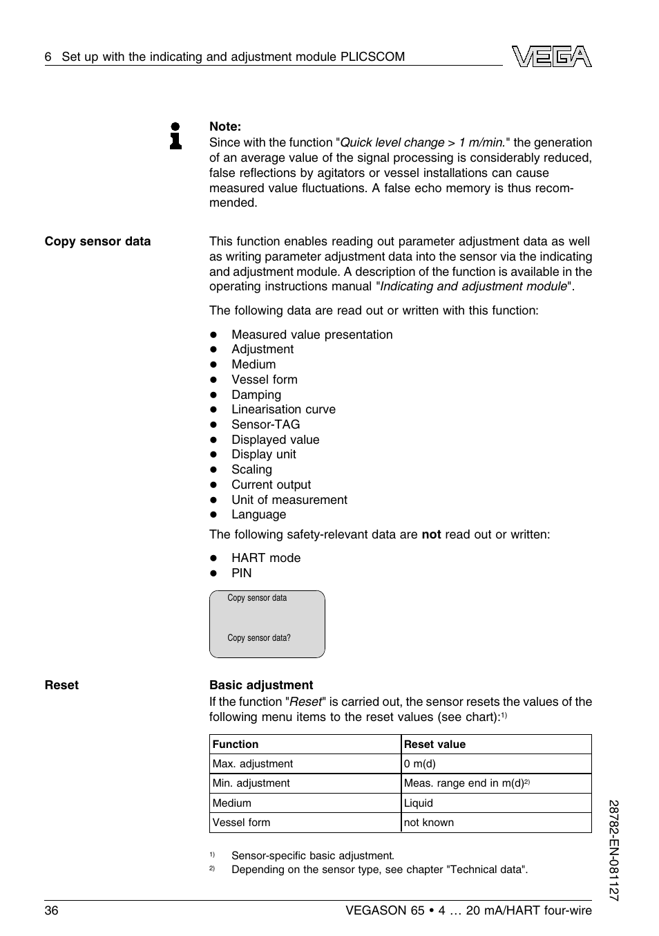 VEGA VEGASON 65 4 … 20 mA_HART four-wire User Manual | Page 36 / 64