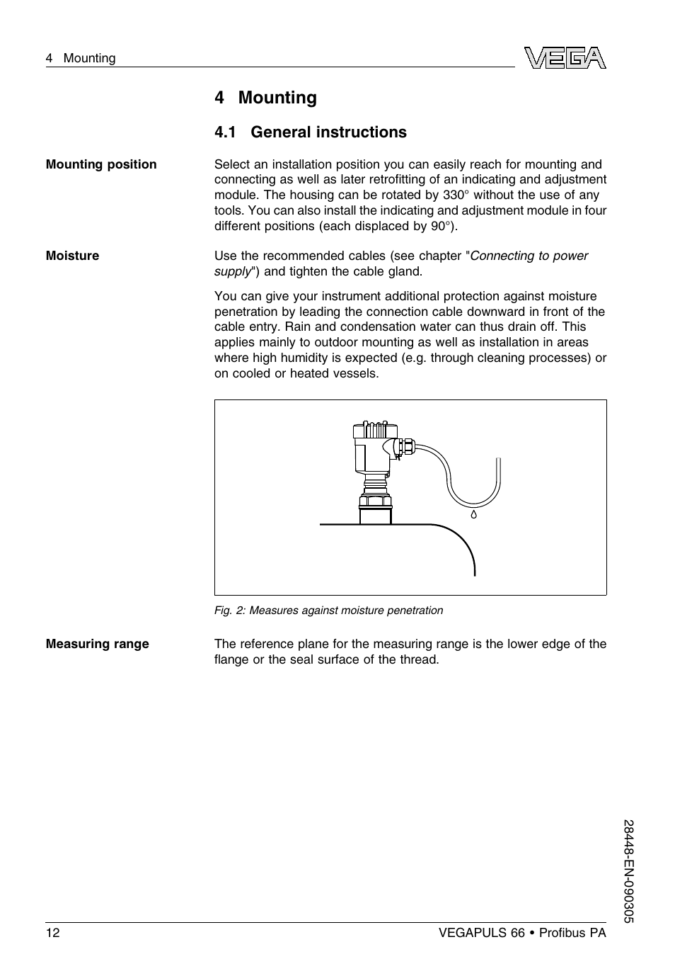 4 mounting, 1 general instructions | VEGA VEGAPULS 66 (≥ 2.0.0 - ≤ 3.8) Proﬁbus PA User Manual | Page 12 / 68