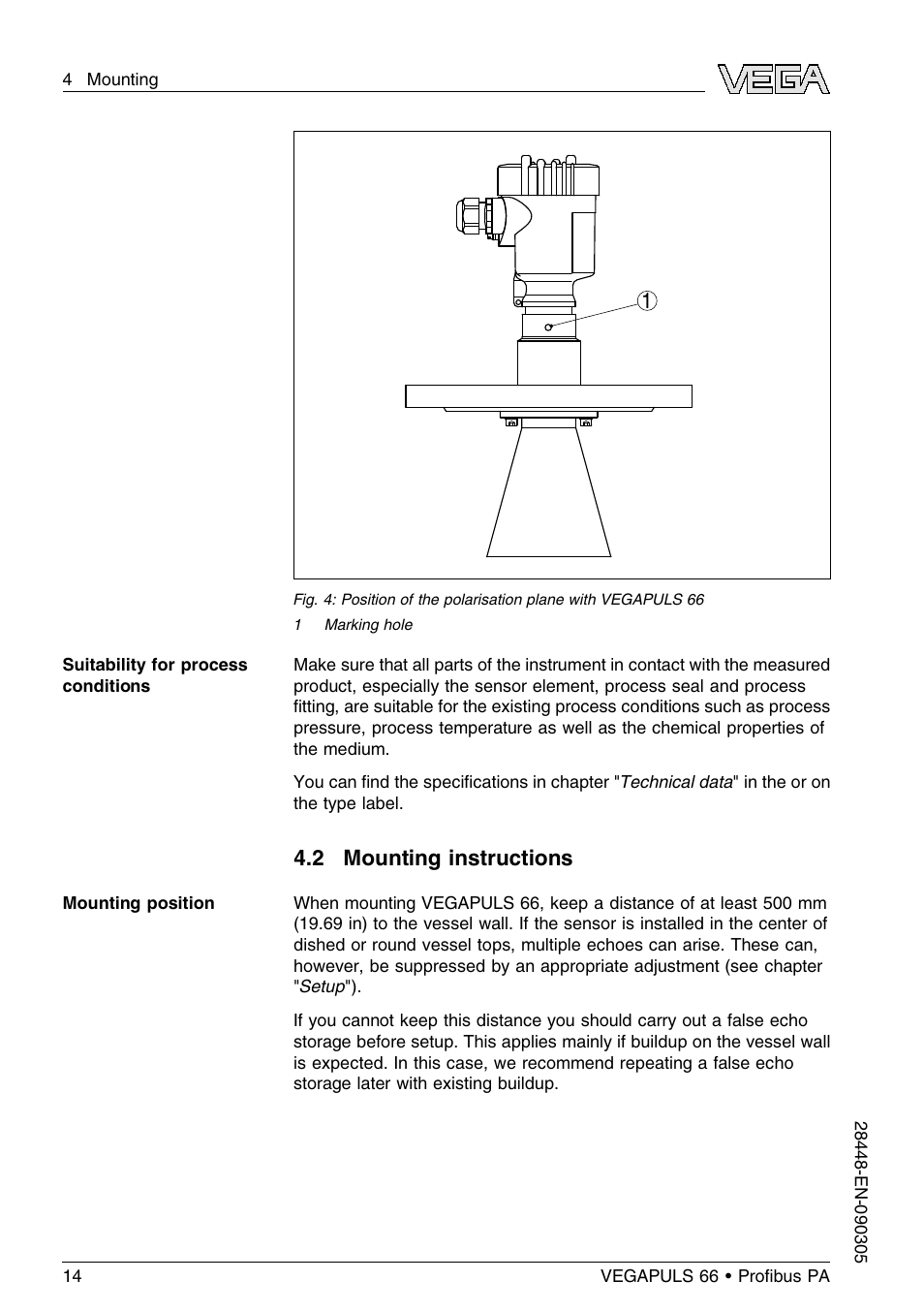 2 mounting instructions | VEGA VEGAPULS 66 (≥ 2.0.0 - ≤ 3.8) Proﬁbus PA User Manual | Page 14 / 68