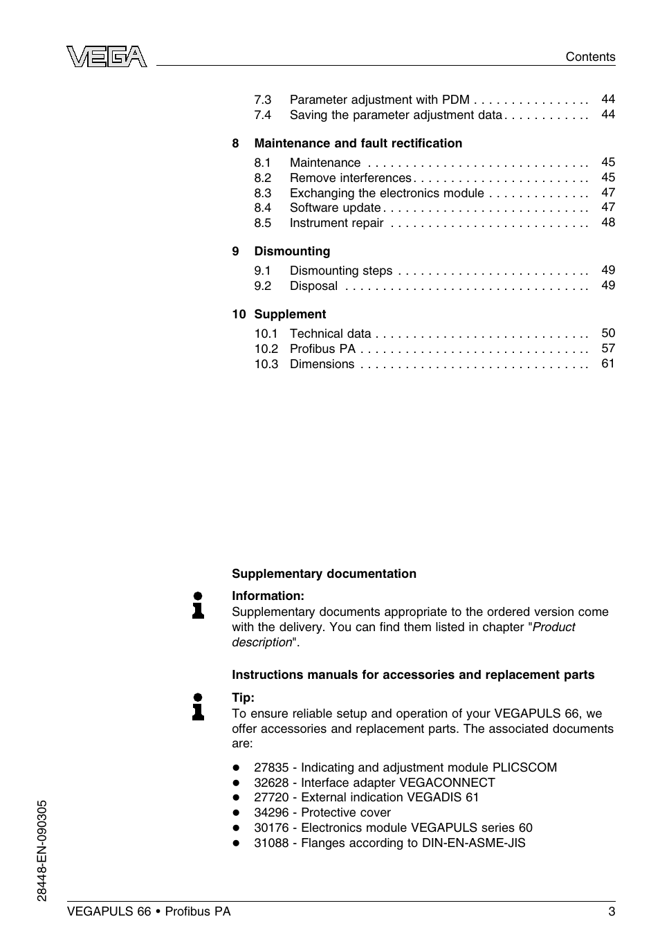 VEGA VEGAPULS 66 (≥ 2.0.0 - ≤ 3.8) Proﬁbus PA User Manual | Page 3 / 68