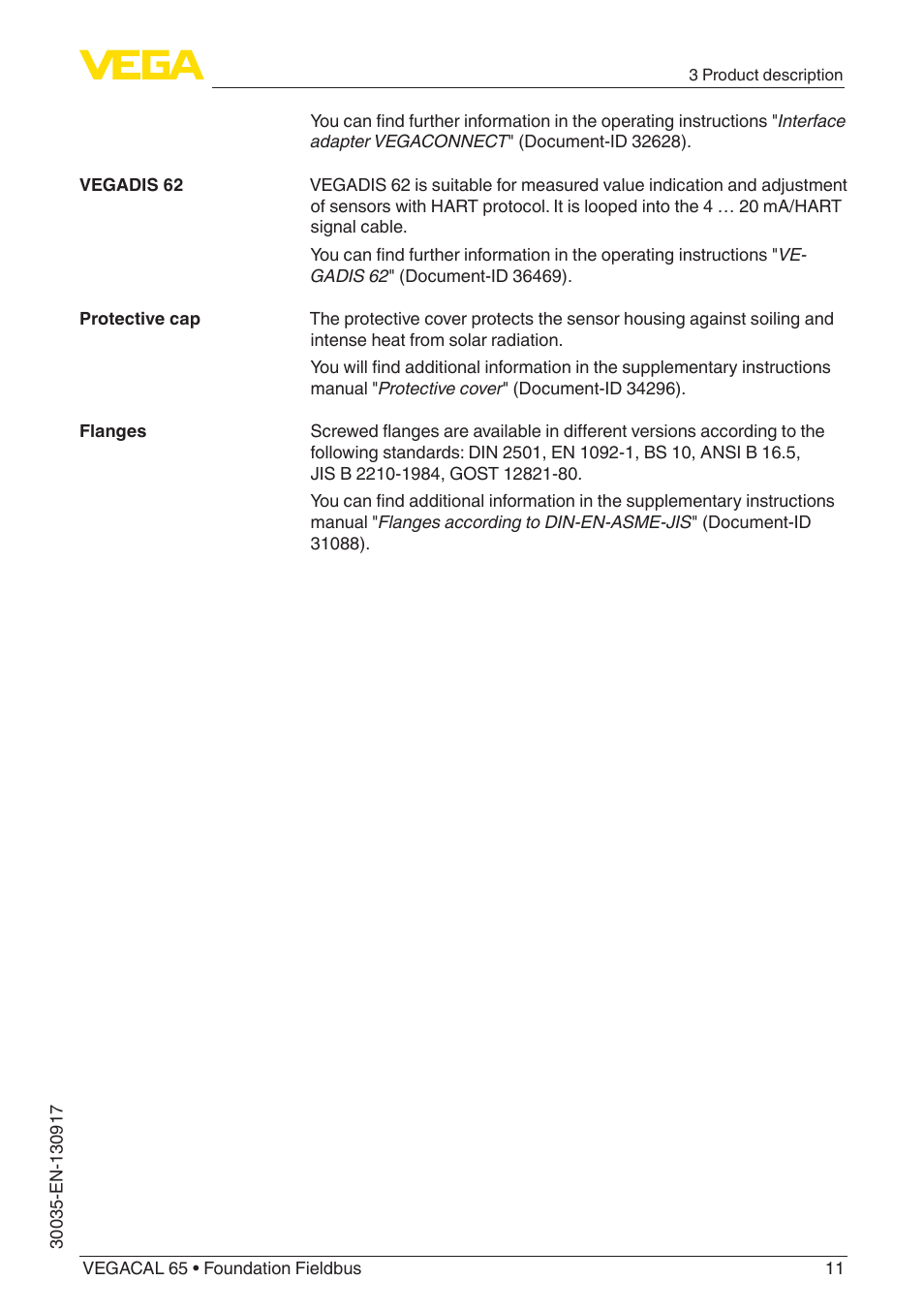 VEGA VEGACAL 65 Foundation Fieldbus User Manual | Page 11 / 52