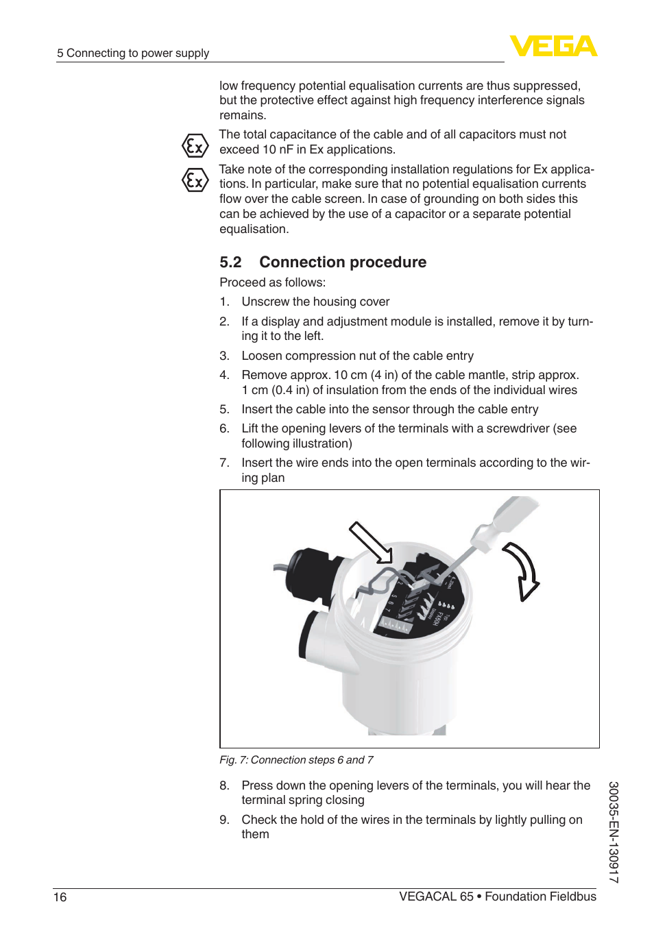 2 connection procedure | VEGA VEGACAL 65 Foundation Fieldbus User Manual | Page 16 / 52