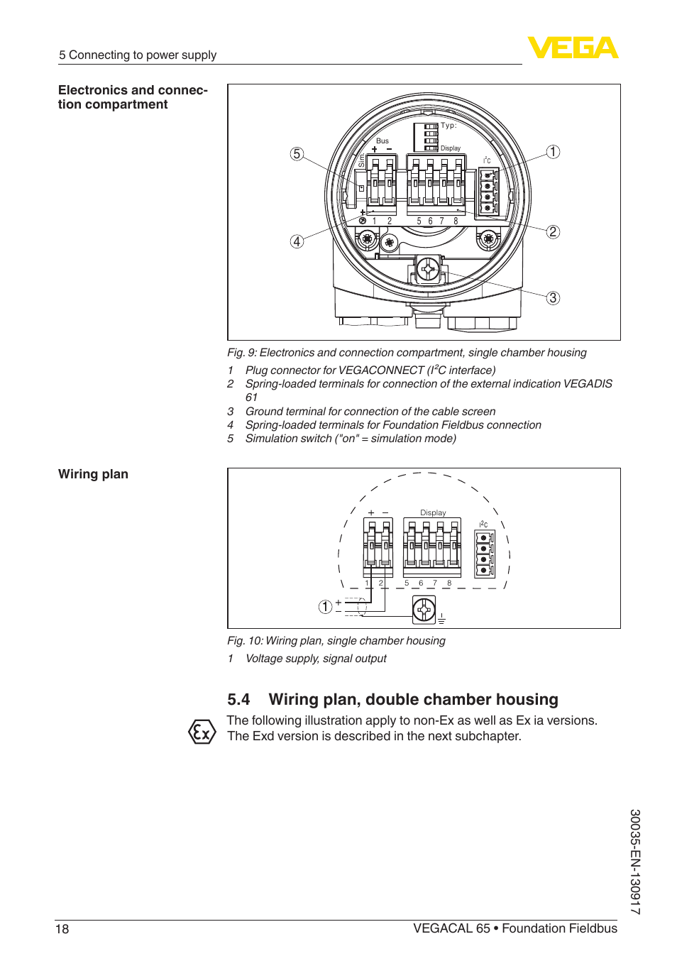 4 wiring plan, double chamber housing | VEGA VEGACAL 65 Foundation Fieldbus User Manual | Page 18 / 52