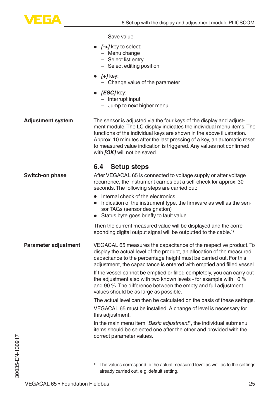 4 setup steps | VEGA VEGACAL 65 Foundation Fieldbus User Manual | Page 25 / 52