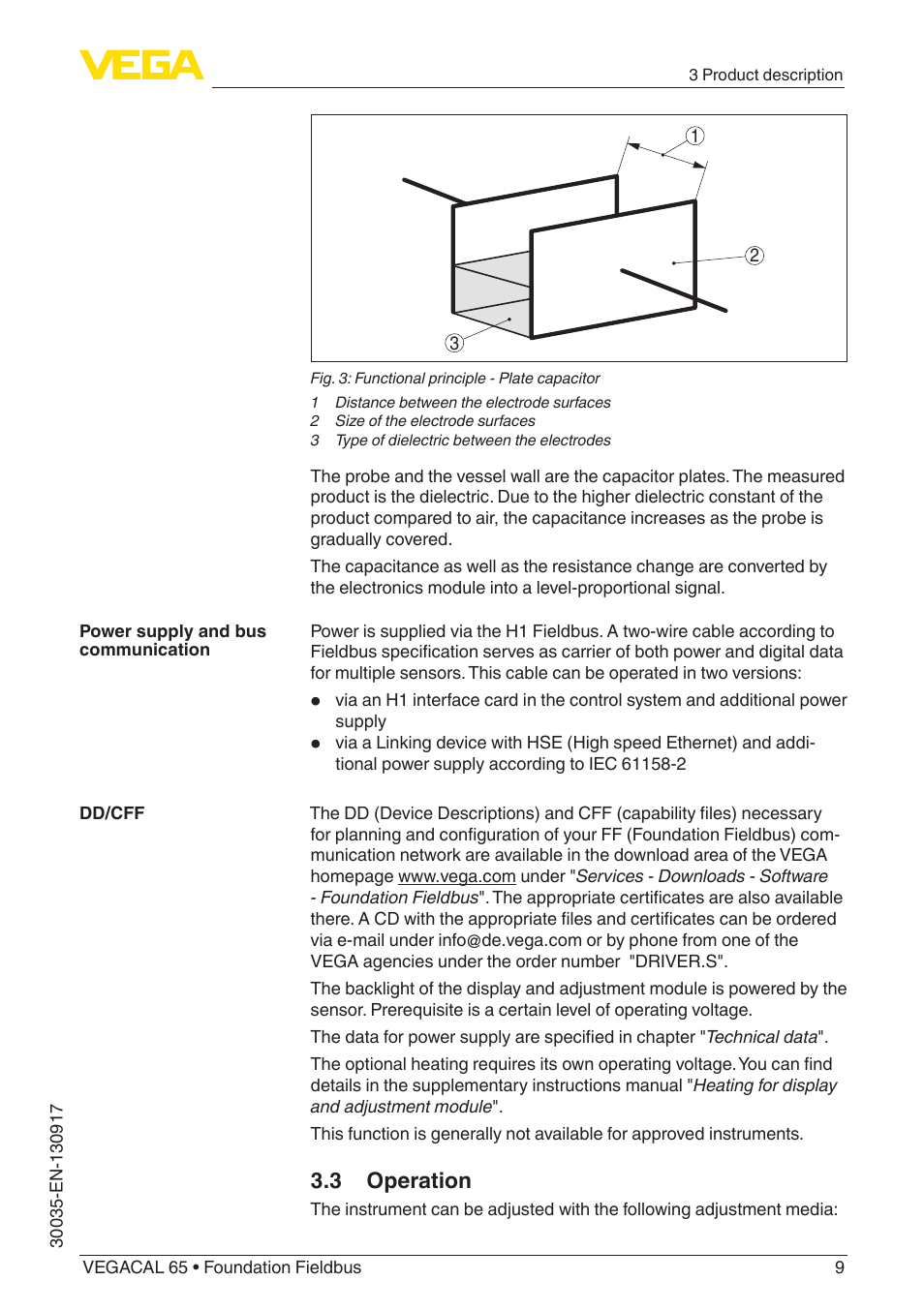 3 operation | VEGA VEGACAL 65 Foundation Fieldbus User Manual | Page 9 / 52