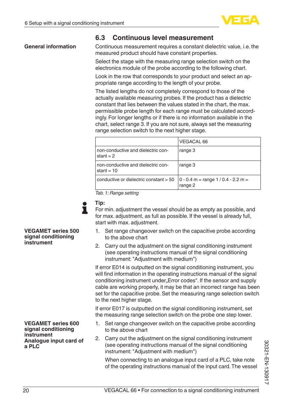 3 continuous level measurement | VEGA VEGACAL 66 For connection to a signal conditioning instrument User Manual | Page 20 / 36
