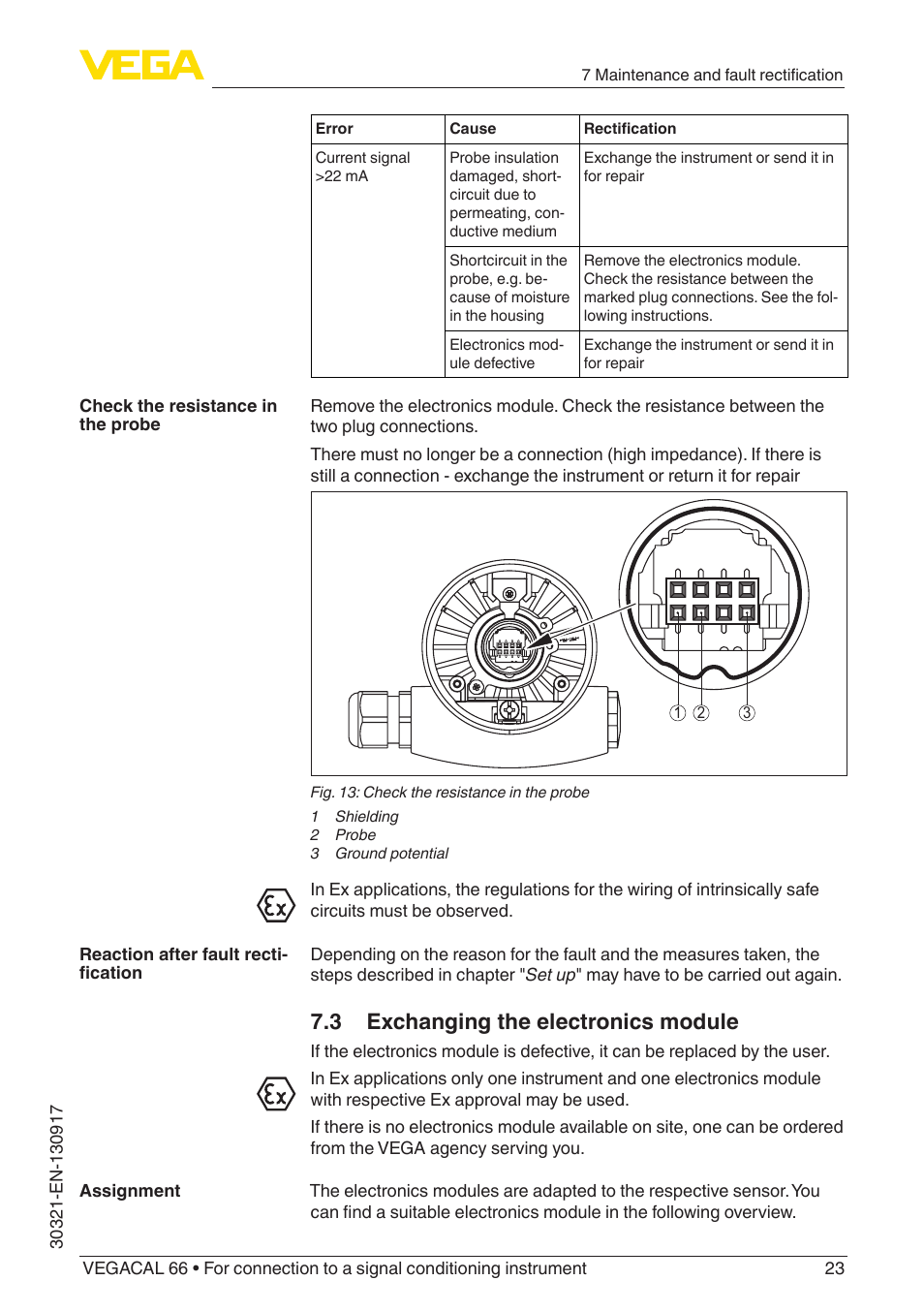 3 exchanging the electronics module | VEGA VEGACAL 66 For connection to a signal conditioning instrument User Manual | Page 23 / 36