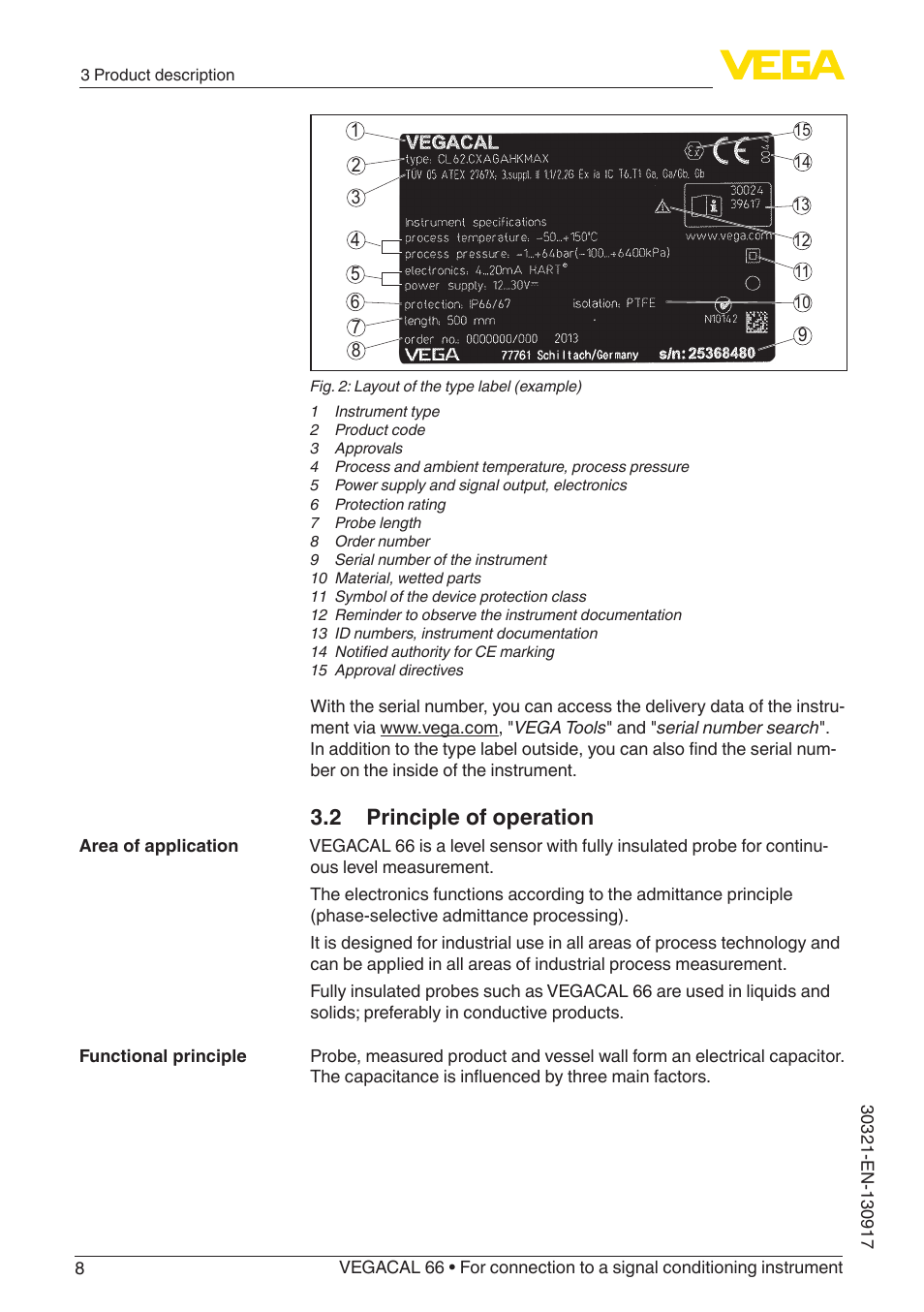 2 principle of operation | VEGA VEGACAL 66 For connection to a signal conditioning instrument User Manual | Page 8 / 36