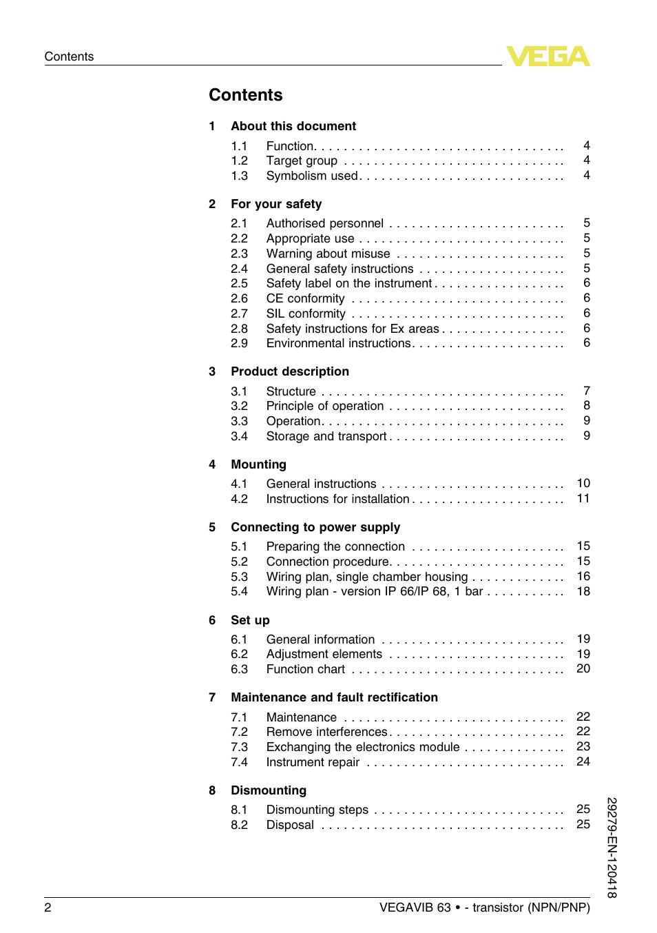 VEGA VEGAVIB 63 - transistor (NPN-PNP) User Manual | Page 2 / 36