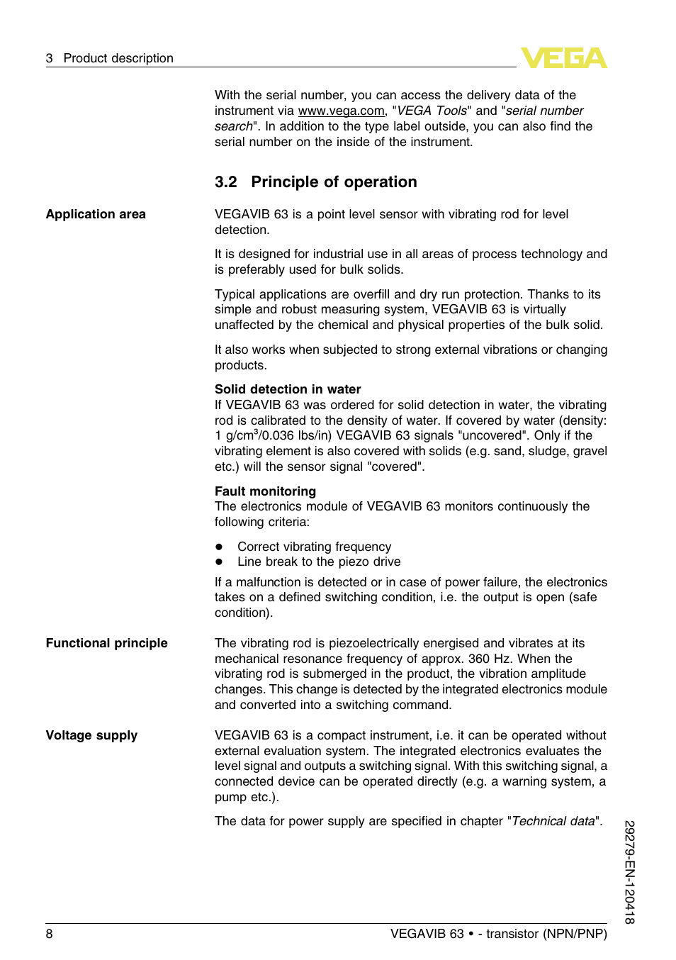 2 principle of operation | VEGA VEGAVIB 63 - transistor (NPN-PNP) User Manual | Page 8 / 36