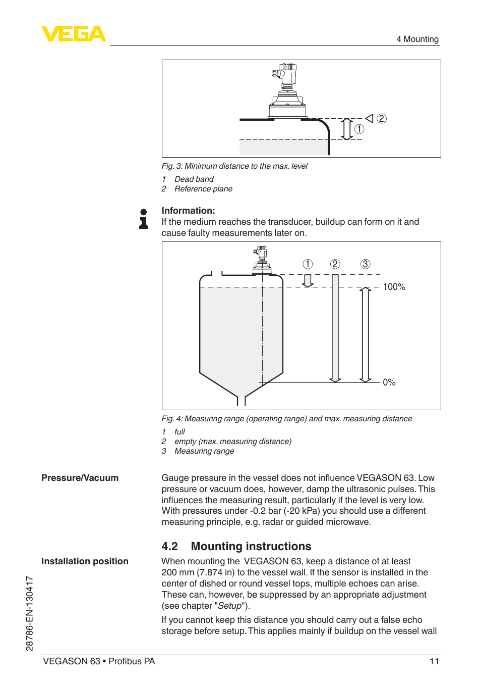 2 mounting instructions | VEGA VEGASON 63 Profibus PA User Manual | Page 11 / 52