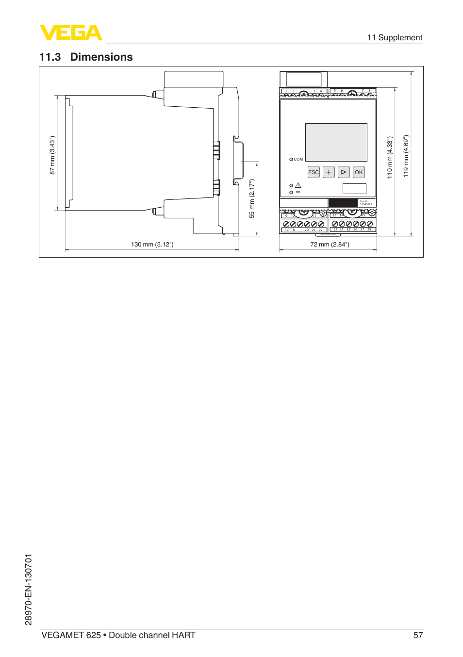 3 dimensions, 11 supplement | VEGA VEGAMET 625 User Manual | Page 57 / 64