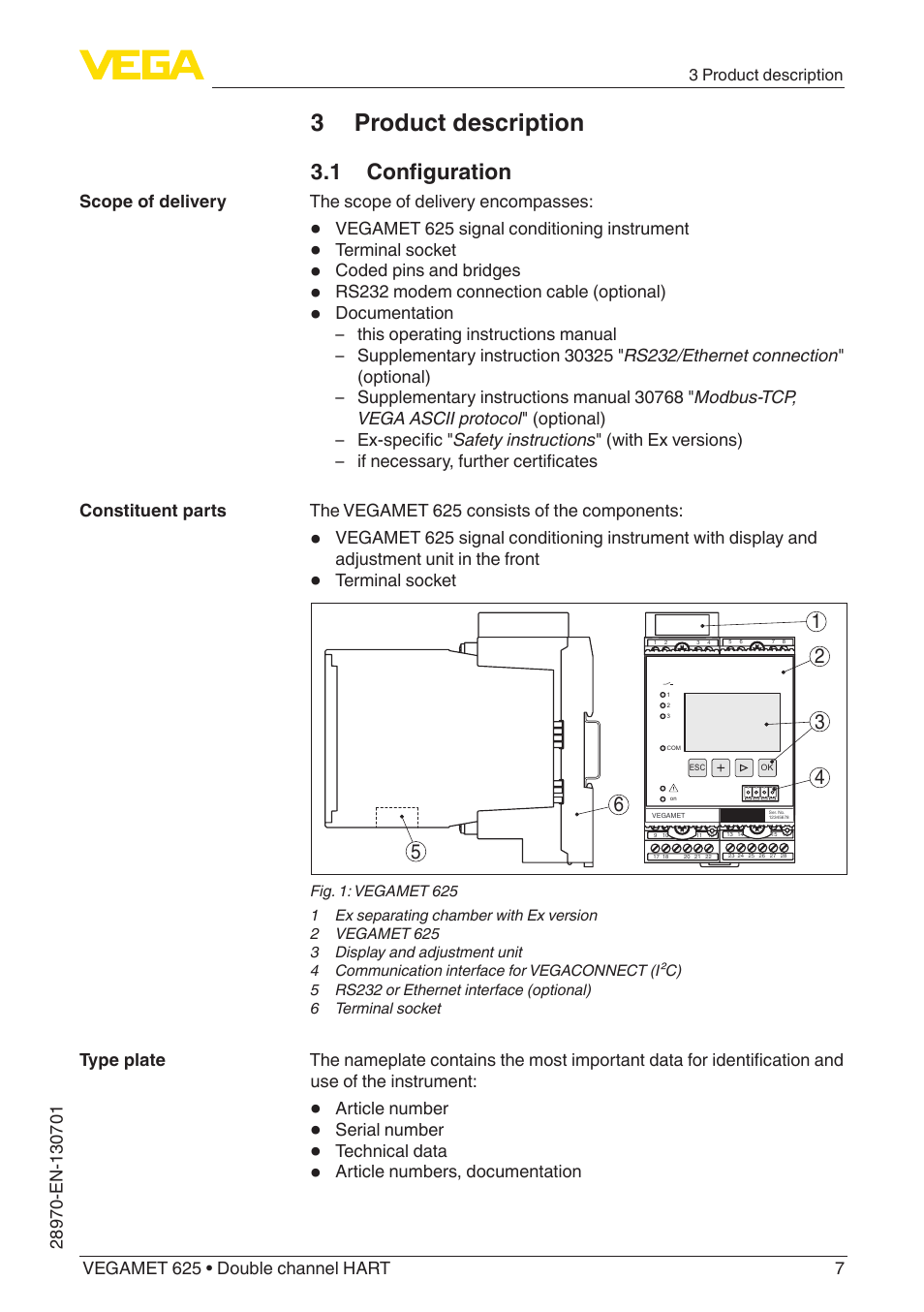 3 product description, 1 configuration | VEGA VEGAMET 625 User Manual | Page 7 / 64