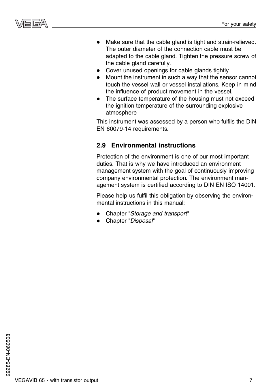 9 environmental instructions | VEGA VEGAVIB 65 - transistor output User Manual | Page 7 / 36