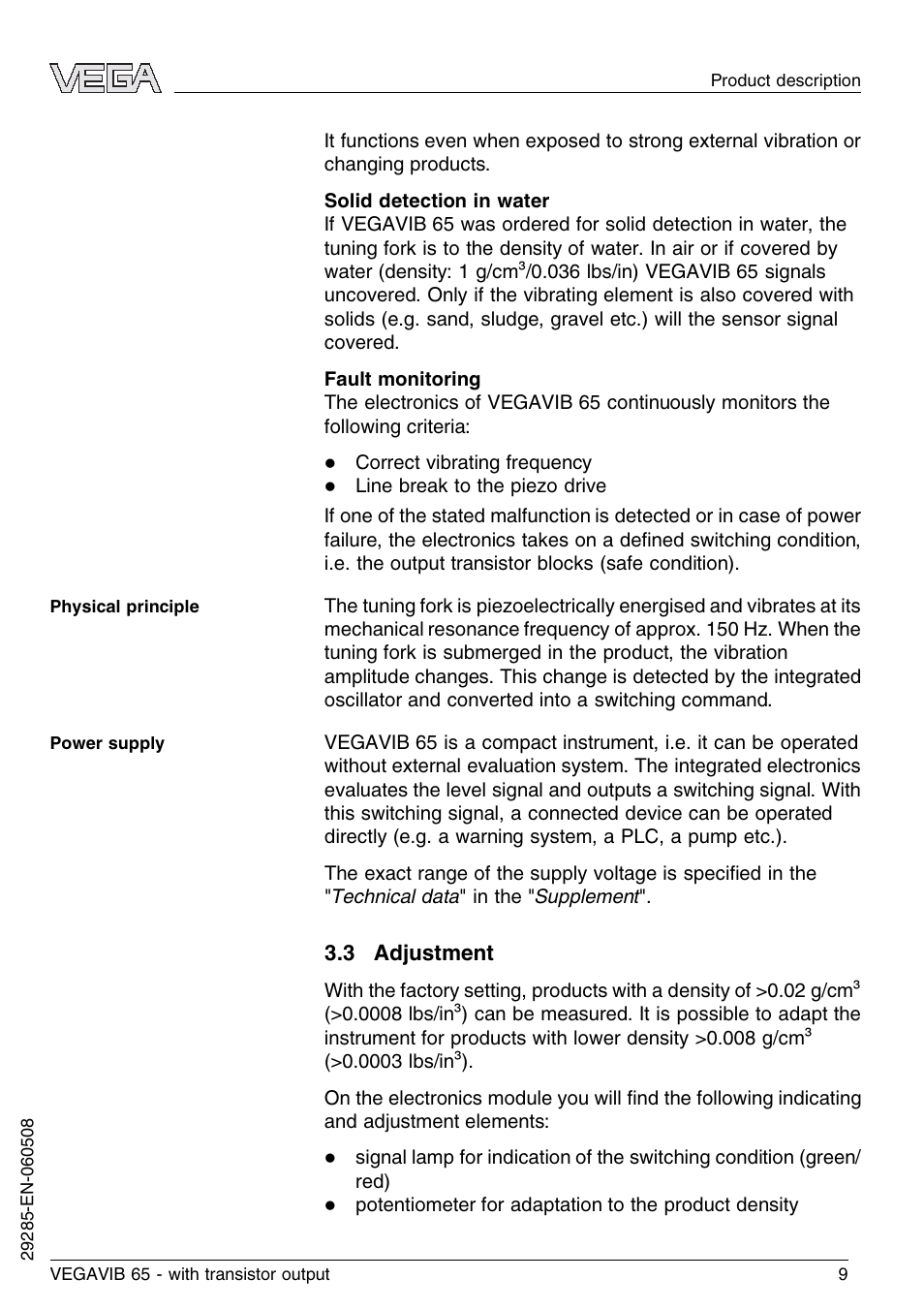 3 adjustment | VEGA VEGAVIB 65 - transistor output User Manual | Page 9 / 36