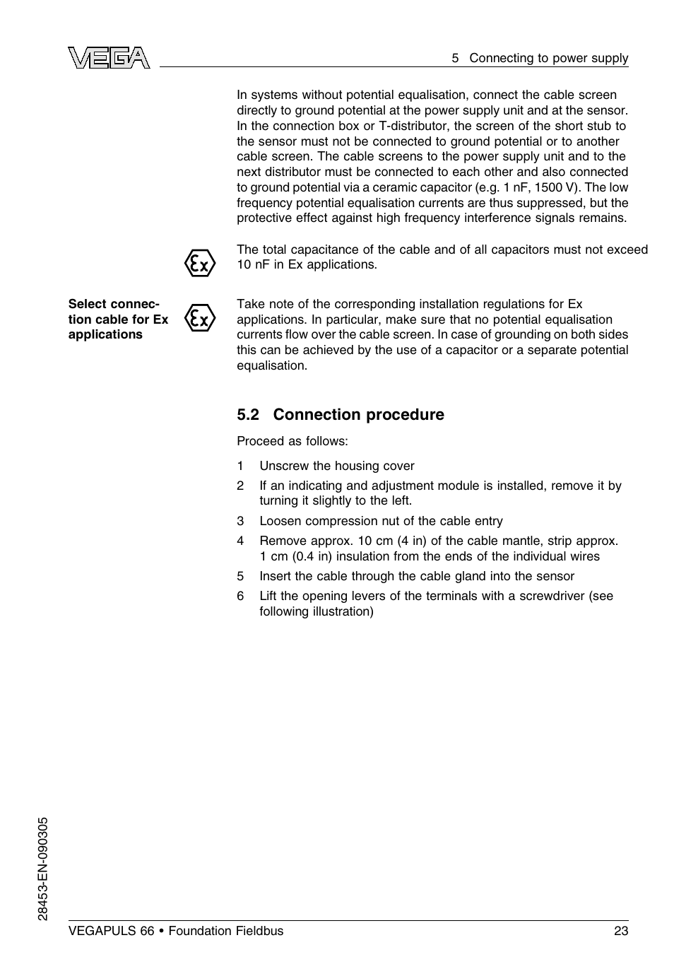 2 connection procedure | VEGA VEGAPULS 66 (≥ 2.0.0 - ≤ 3.8) Foundation Fieldbus User Manual | Page 23 / 68