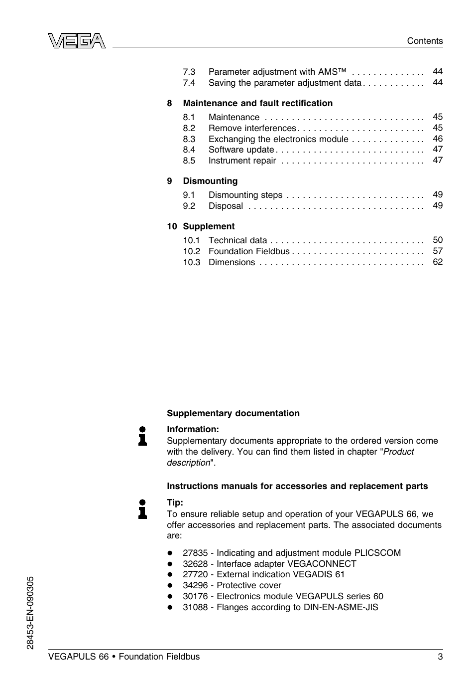 VEGA VEGAPULS 66 (≥ 2.0.0 - ≤ 3.8) Foundation Fieldbus User Manual | Page 3 / 68