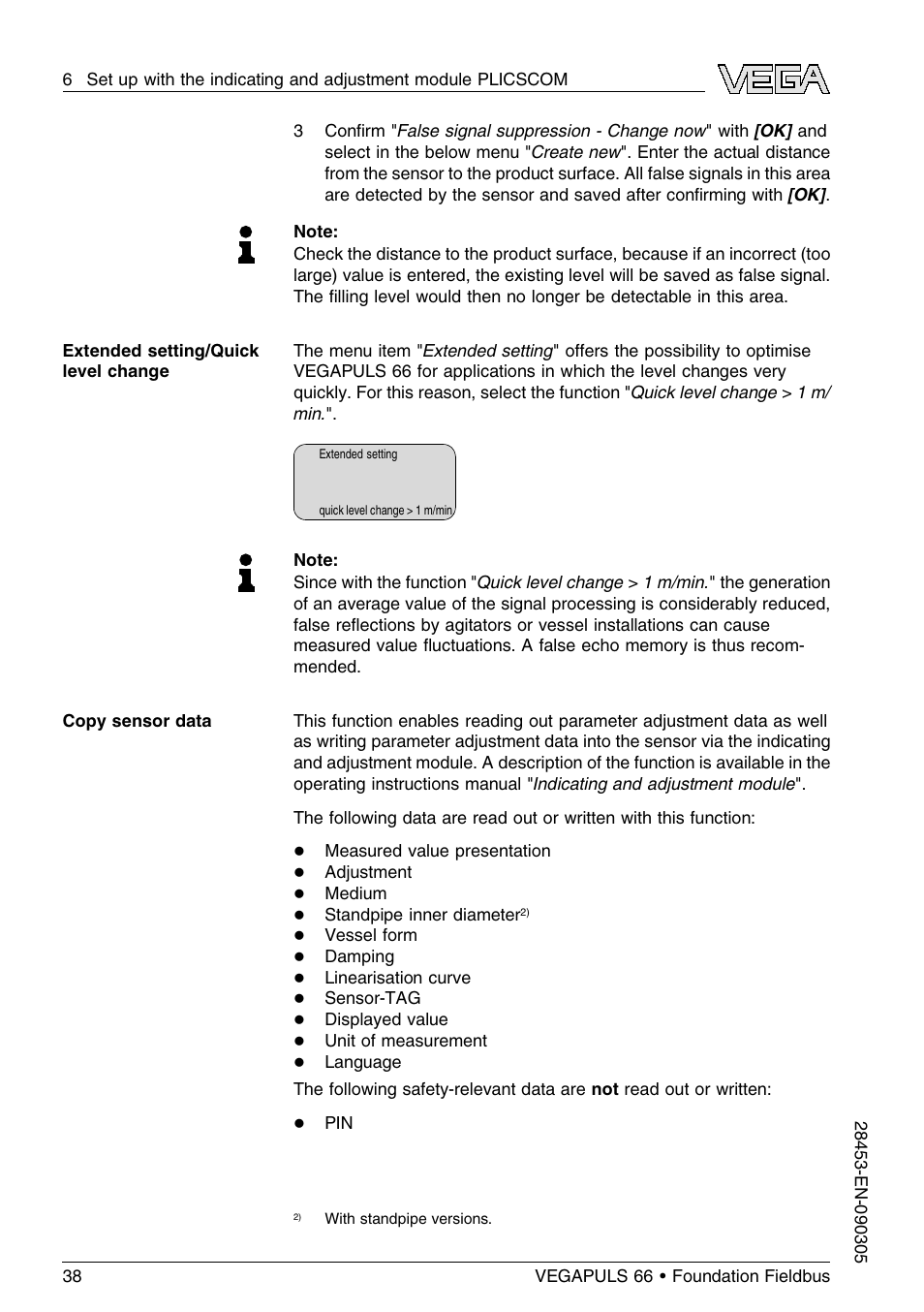 VEGA VEGAPULS 66 (≥ 2.0.0 - ≤ 3.8) Foundation Fieldbus User Manual | Page 38 / 68