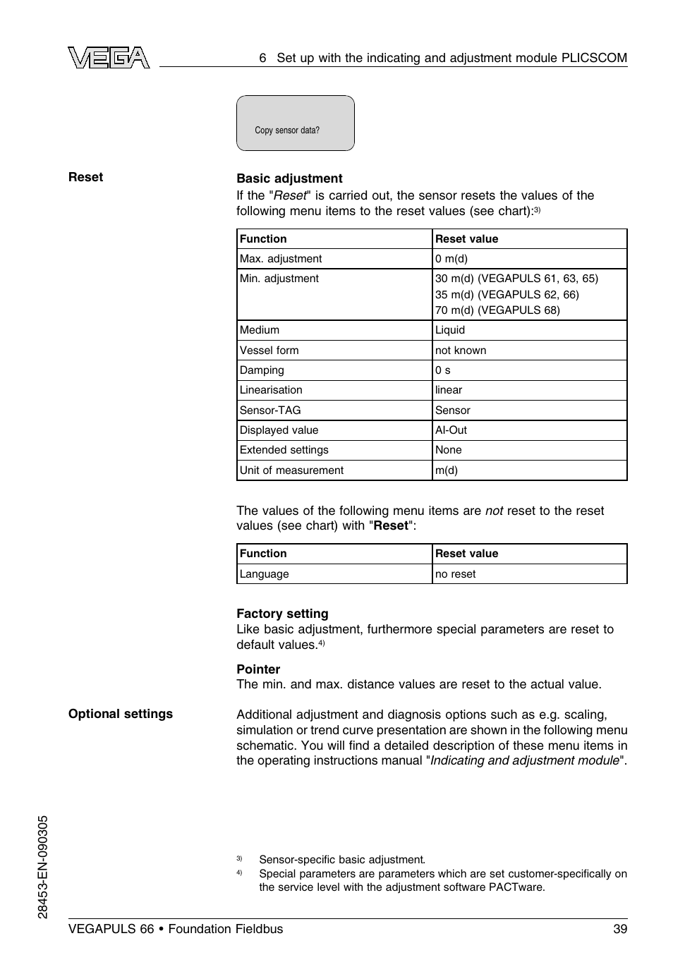 VEGA VEGAPULS 66 (≥ 2.0.0 - ≤ 3.8) Foundation Fieldbus User Manual | Page 39 / 68