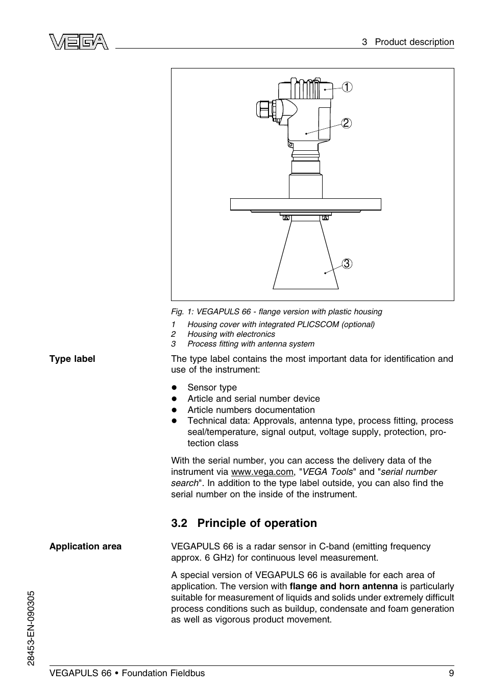 2 principle of operation | VEGA VEGAPULS 66 (≥ 2.0.0 - ≤ 3.8) Foundation Fieldbus User Manual | Page 9 / 68