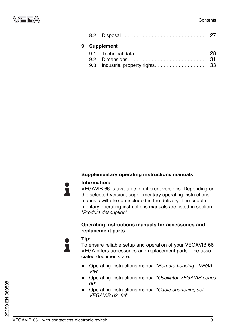 VEGA VEGAVIB 66 - contactless electronic switch User Manual | Page 3 / 36