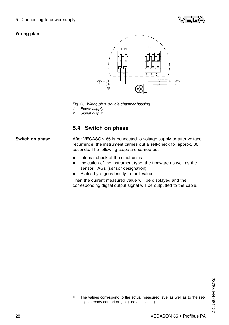 4 switch on phase | VEGA VEGASON 65 Proﬁbus PA User Manual | Page 28 / 68