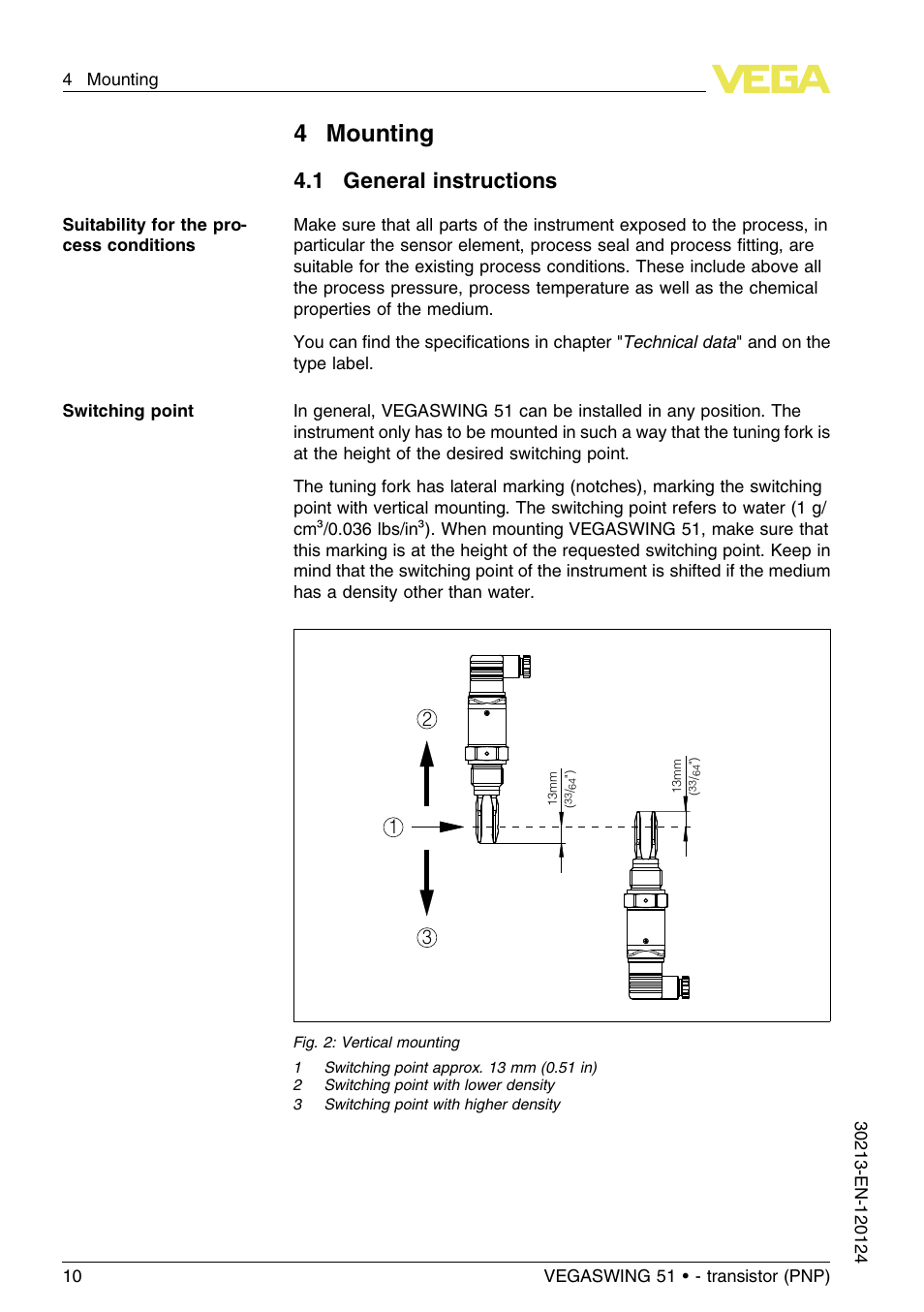 4 mounting, 1 general instructions, 4mounting | VEGA VEGASWING 51 - transistor (PNP) User Manual | Page 10 / 36