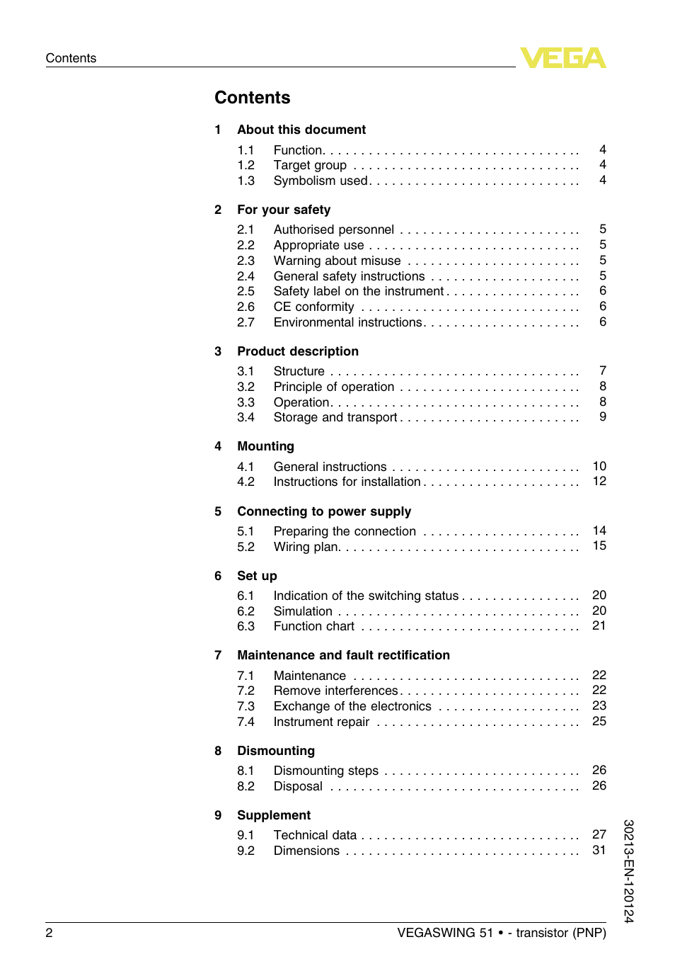 VEGA VEGASWING 51 - transistor (PNP) User Manual | Page 2 / 36