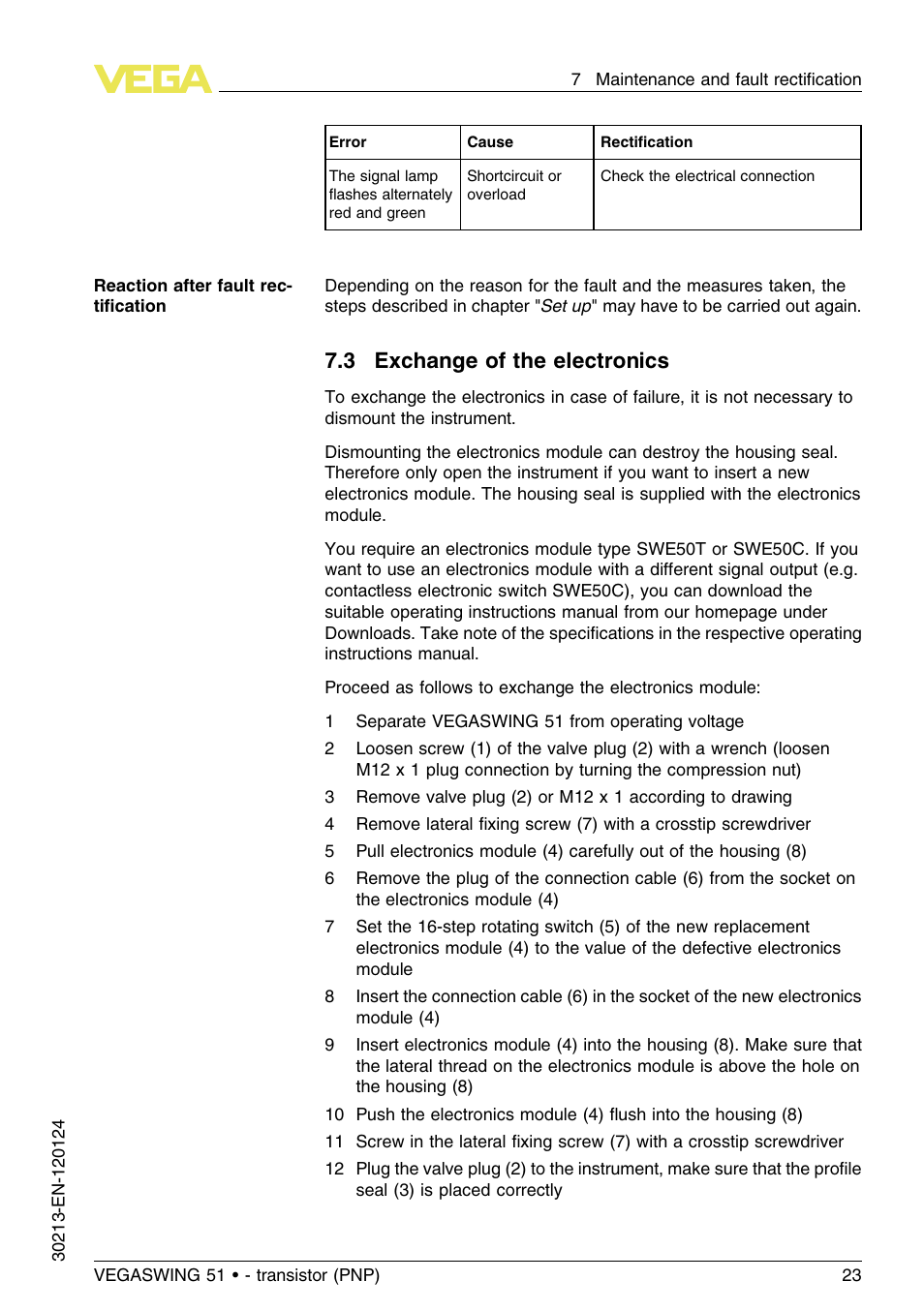 3 exchange of the electronics | VEGA VEGASWING 51 - transistor (PNP) User Manual | Page 23 / 36